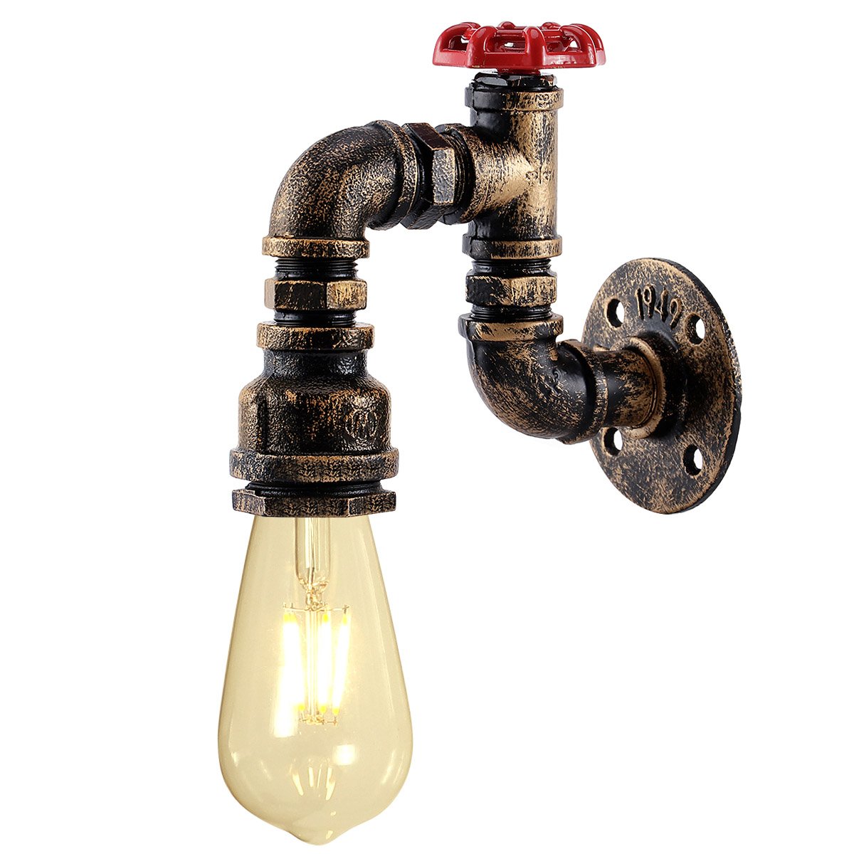 KAWELLVintage Wall Lamp Industrial Retro Wall Light Creative Water Pipe Wall Sconce Iron Metal E27 60W Max for Restaurant, Cafe, Bar, Kitchen,Bedroom, Brass Color
