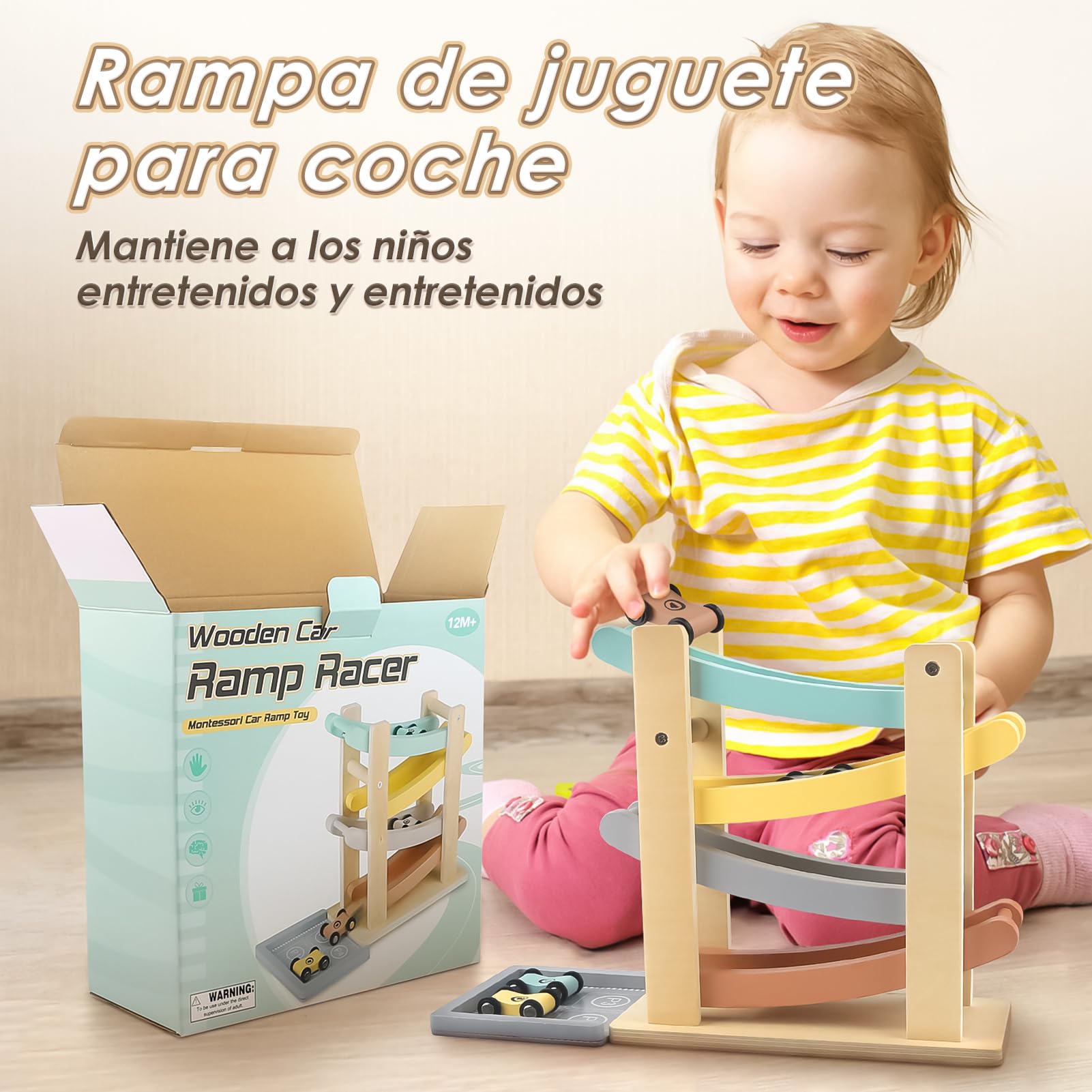 Vanplay Montessori Juguete a Partir de 1 año para Coche, Pista de Bolas, Madera, a Partir de 1, 2 años, Juguete de Madera, Regalo para 1 2 años, niño