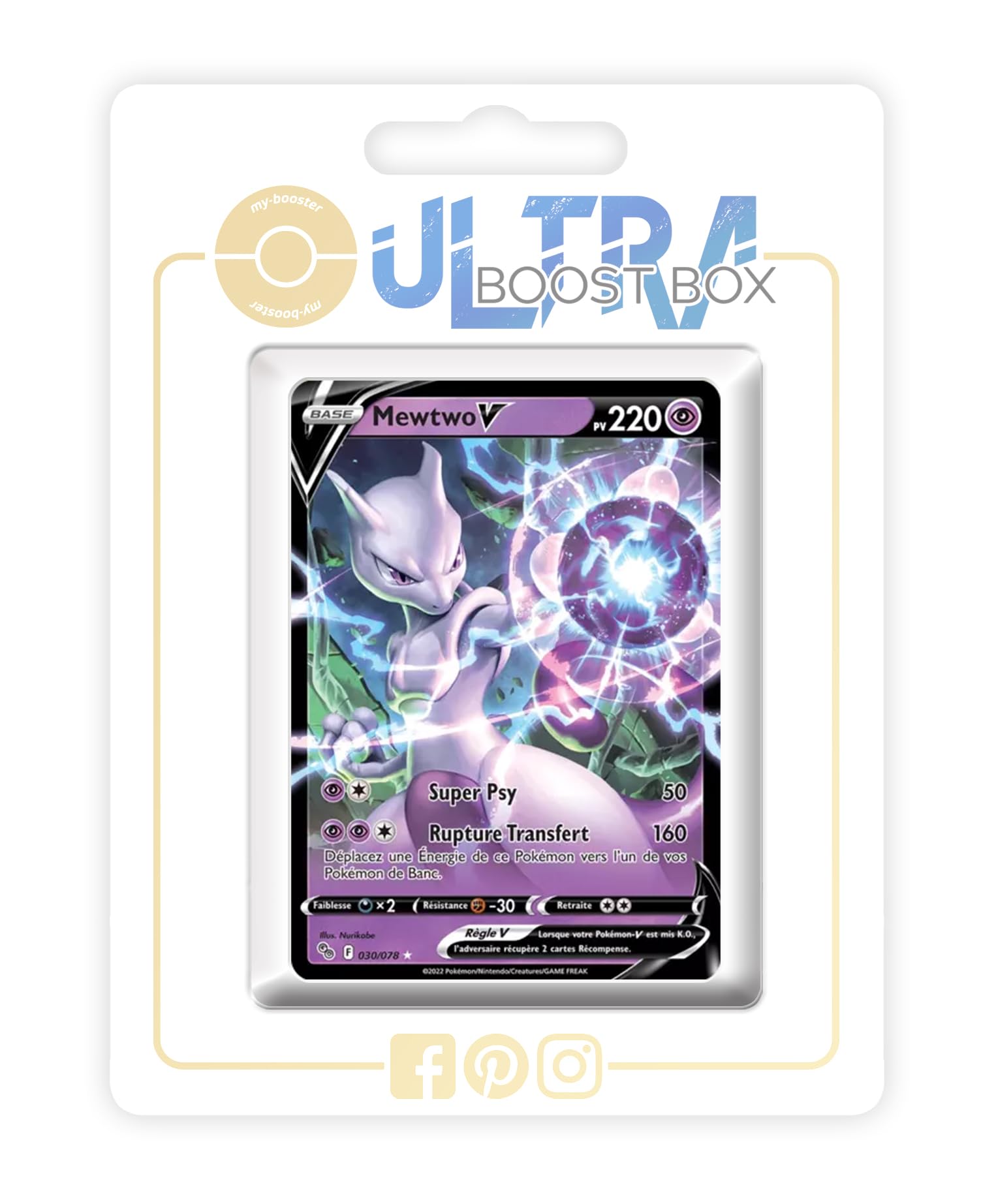 Coffret Pokémon Mewtwo V Full Art SWSH229 – 10 Cartes Françaises Ultraboost X, Épée Et Bouclier 10.5 GO !