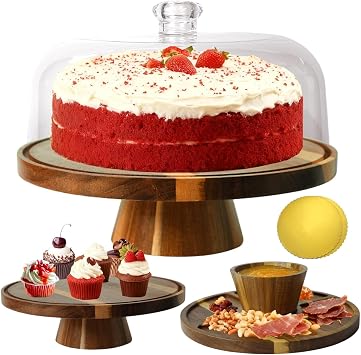 Acacia Wood Cake Stand with Lid, Flips to Charcuterie Board & Chips Dip Tray, Ideal for Weddings, Parties, Daily Entertaining & Kitchen Decor