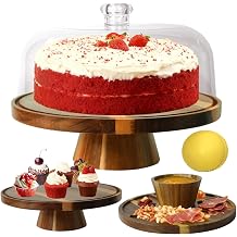 Acacia Wood Cake Stand with Lid, Flips to Charcuterie Board & Chips Dip Tray, Ideal for Weddings, Parties, Daily Entertaining & Kitchen Decor