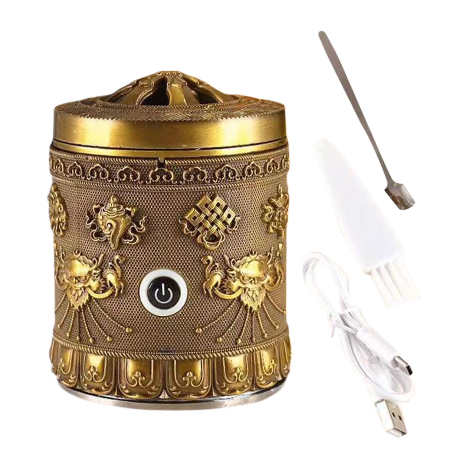 IOIUSKKU Ornamento in metallo per stanza, cucina, caffetteria, casa, porta incenso ricaricabile tramite USB, professionale, Bronzo, 7.5 x 10 cm