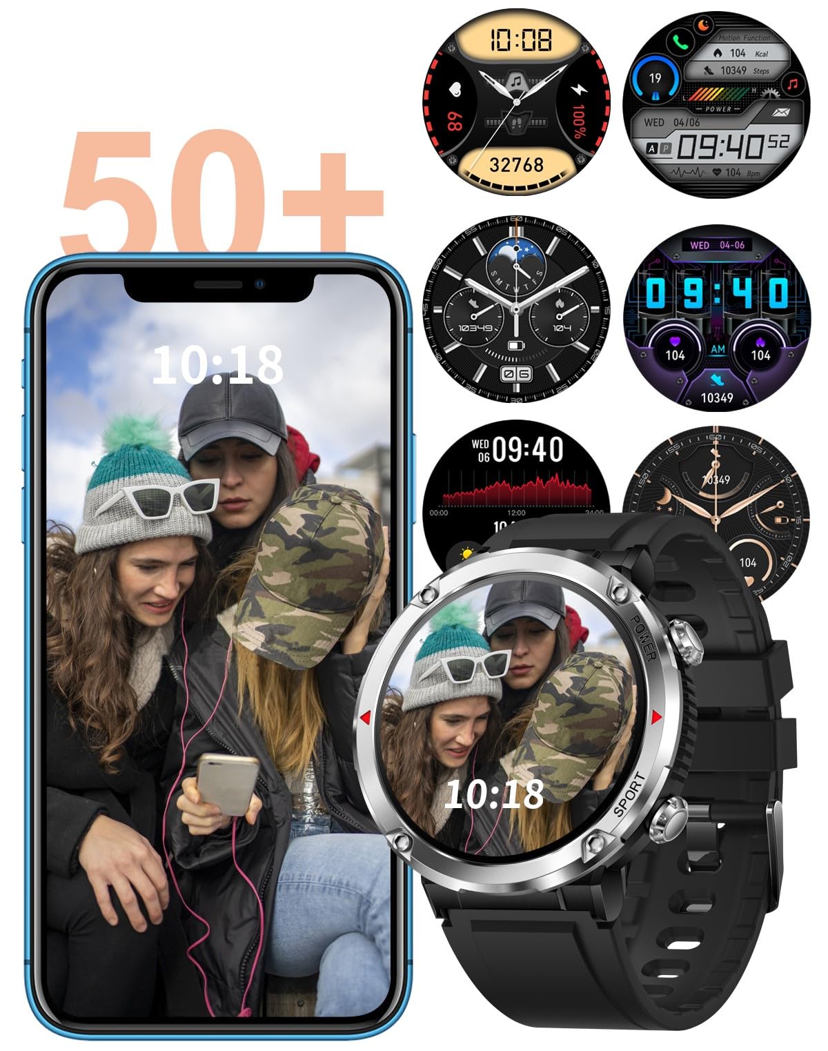 Smartwatch T30 z Słuchawkami Bluetooth F9 – Zegarek Męski z Rozmowami, Tętno, Ciśnienie, Saturacja, Sport, Muzyka, IP68, Bateria 600mAh, Ekran HD 1.6", PL Menu