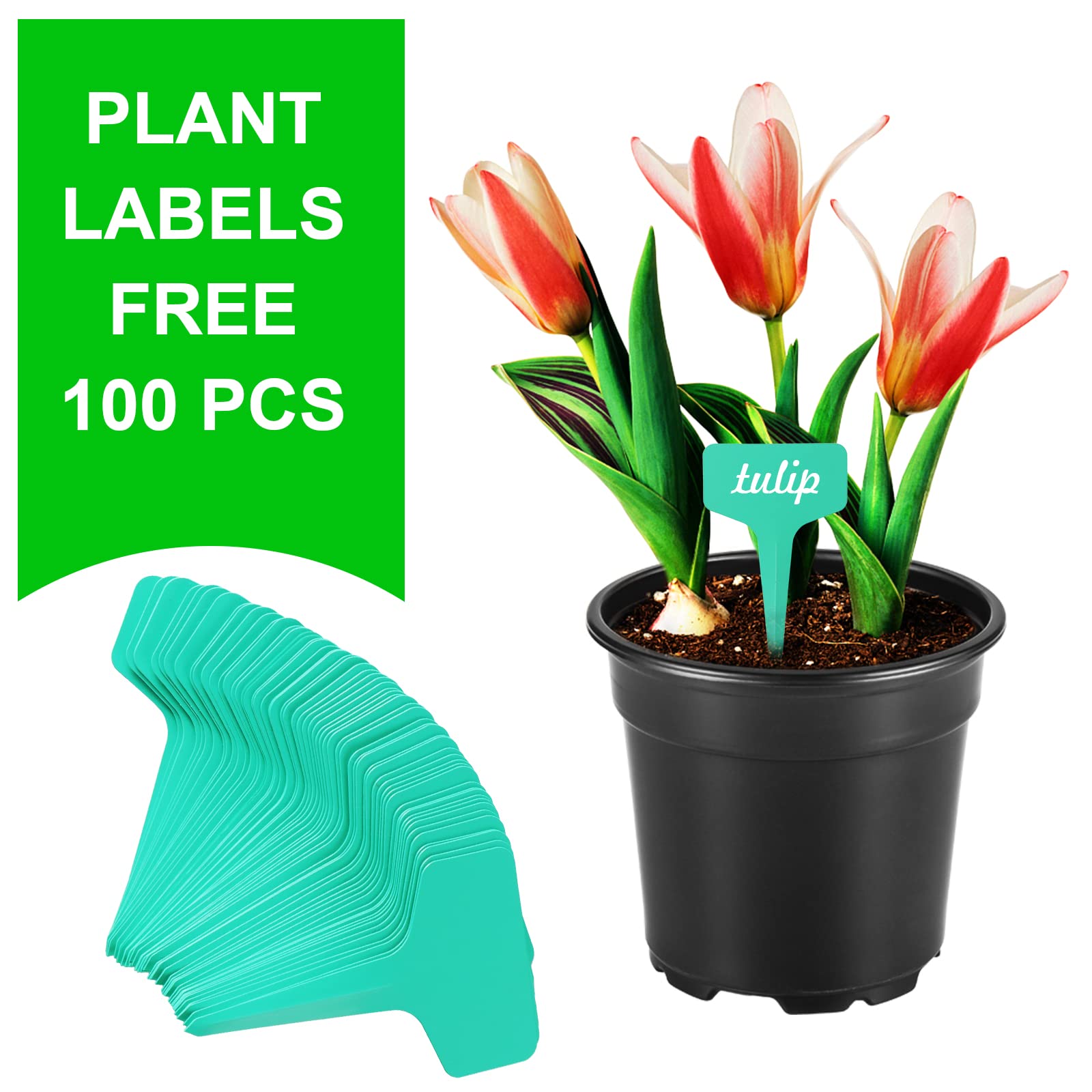 Coolty 100 Stück Pflanzentopf Pflanztöpfe Untertopf, Töpfe Pflanzen mit Pflanzenetiketten und 1 Set Mini Werkzeuge zum Umpflanzen, Schwarz (4 Inch)