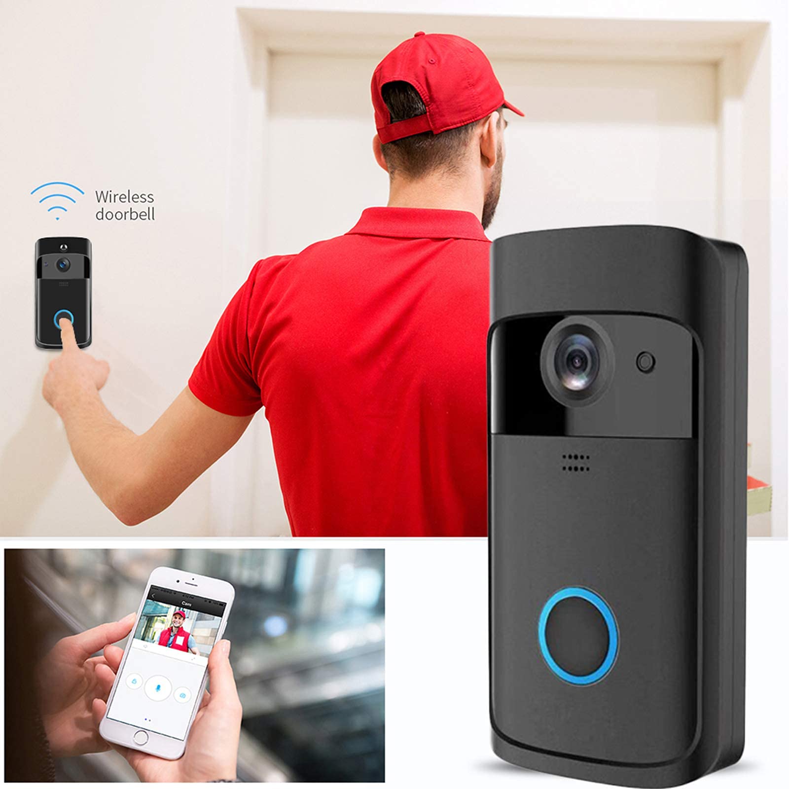 Amcrest 4MP Video Deurbel Camera Pro, Outdoor Smart Home 2,4 GHz en 5 GHz Draadloze WiFi, Micro SD-kaart, AI Menselijke Detectie, IP65 Weerbestendig, 2-weg Audio, 164º Groothoek Wi-Fi AD410
