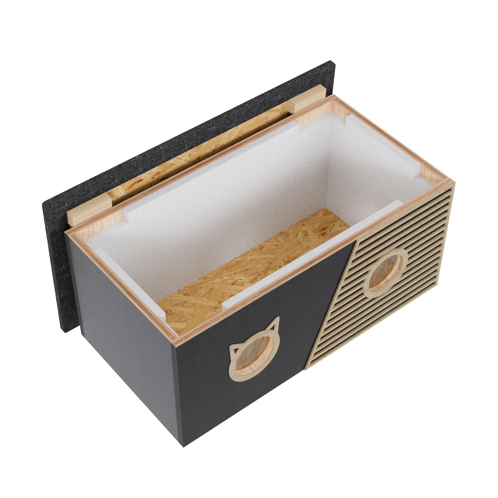 QLS Ocieplany domek XXL dla kota z zasłoną 85 x 45 cm czarny | Wymiary 85 x 45 x 37,5 cm, wejście Ø12,7 cm. Domek z zasłoną do użytku na zewnątrz