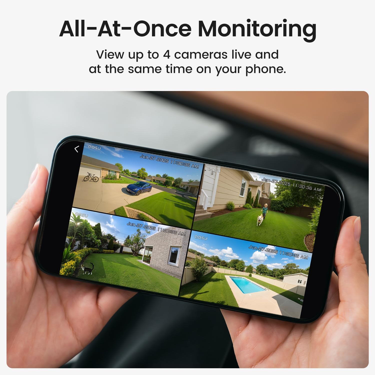 aosu Solar Security Cameras Wireless Outdoor, 2Mins DIY Installation, No Subscription Cameras for Home Security System, Local Storage, 2K Color Night Vision for Surveillance, 2.4&5GHz WiFi, 4 Cam-kit - Image 4