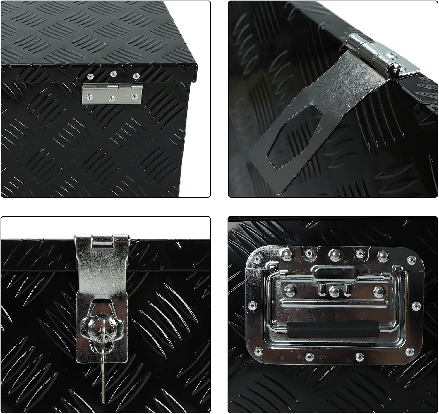 20"X12"X10" Black Heavy Duty Aluminum Pickup Truck Bed 5 Bar Tread Pattern Tool Box, Under Storage Trailer Tongue Box With Lock and Key for RV, ATV