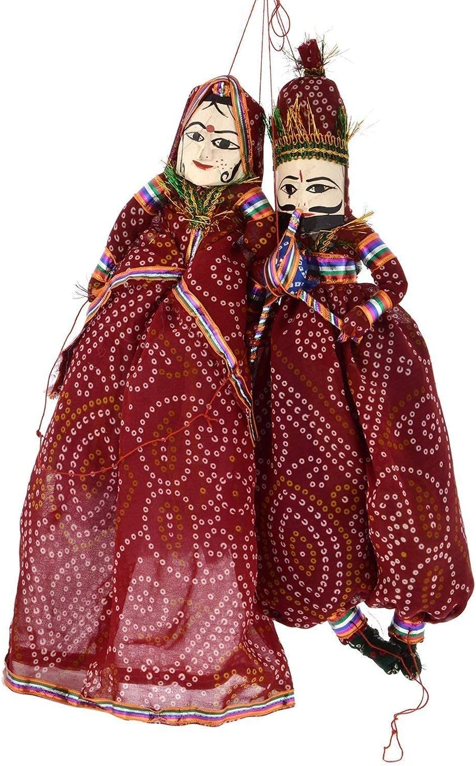 Rajasthani Handicrafts Colorful Wooden Face String Rajasthani Puppet Kathputli in Pair ( Random Color) by Indian Collectible