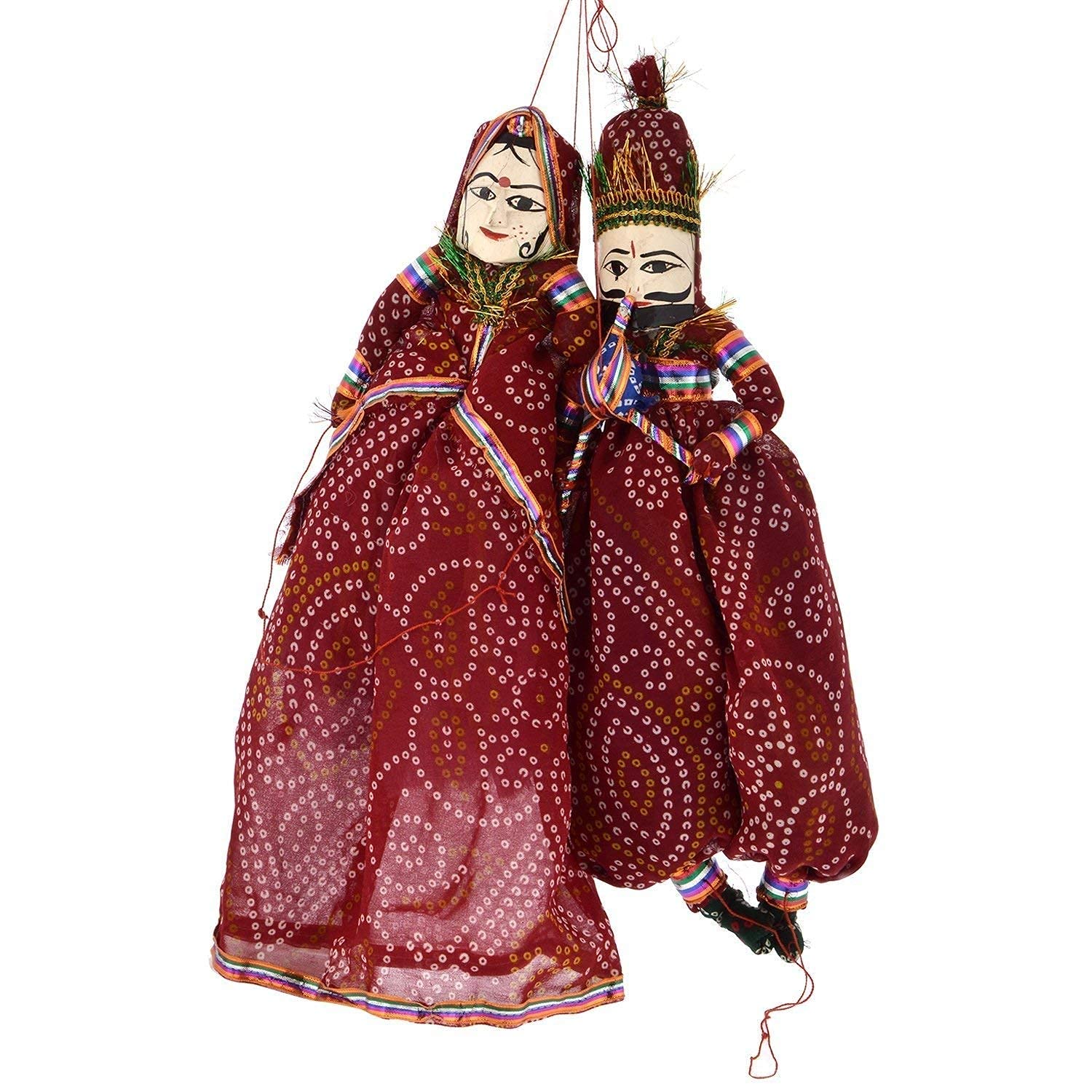 Rajasthani Handicrafts Bunte Holzgesichtsschnur Rajasthani Marionette Kathputli im Paar (zufällige Farbe) von Indian Collectible