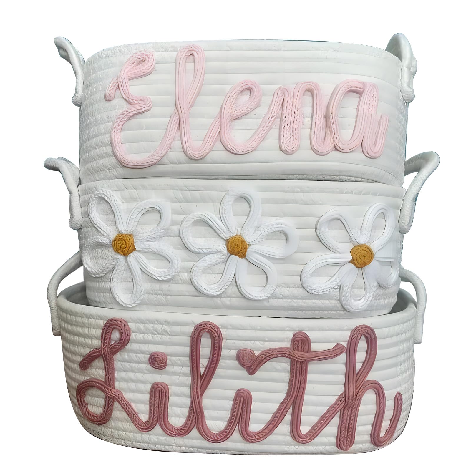 Custom Baby Name Basket, Baby Shower Gift Basket, Diaper Caddy For Baby Girl-Cotton Rope Diaper Caddy,Diaper Organizer For Changing Table (Option 1)