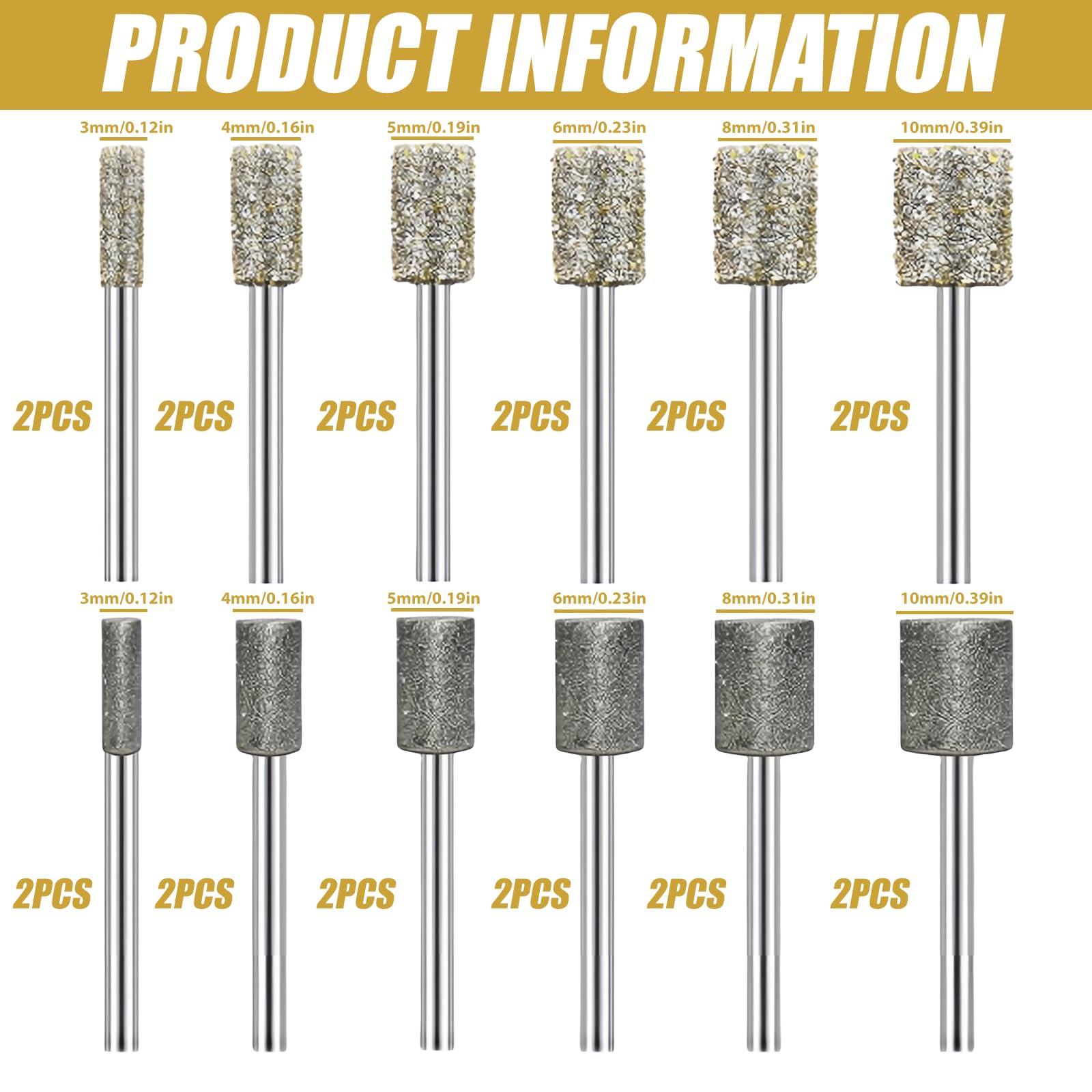 24 penne diamantate per fresatura diamantata, con fusto da 3 mm, diamantate per intaglio, levigatura, lucidatura, incisione