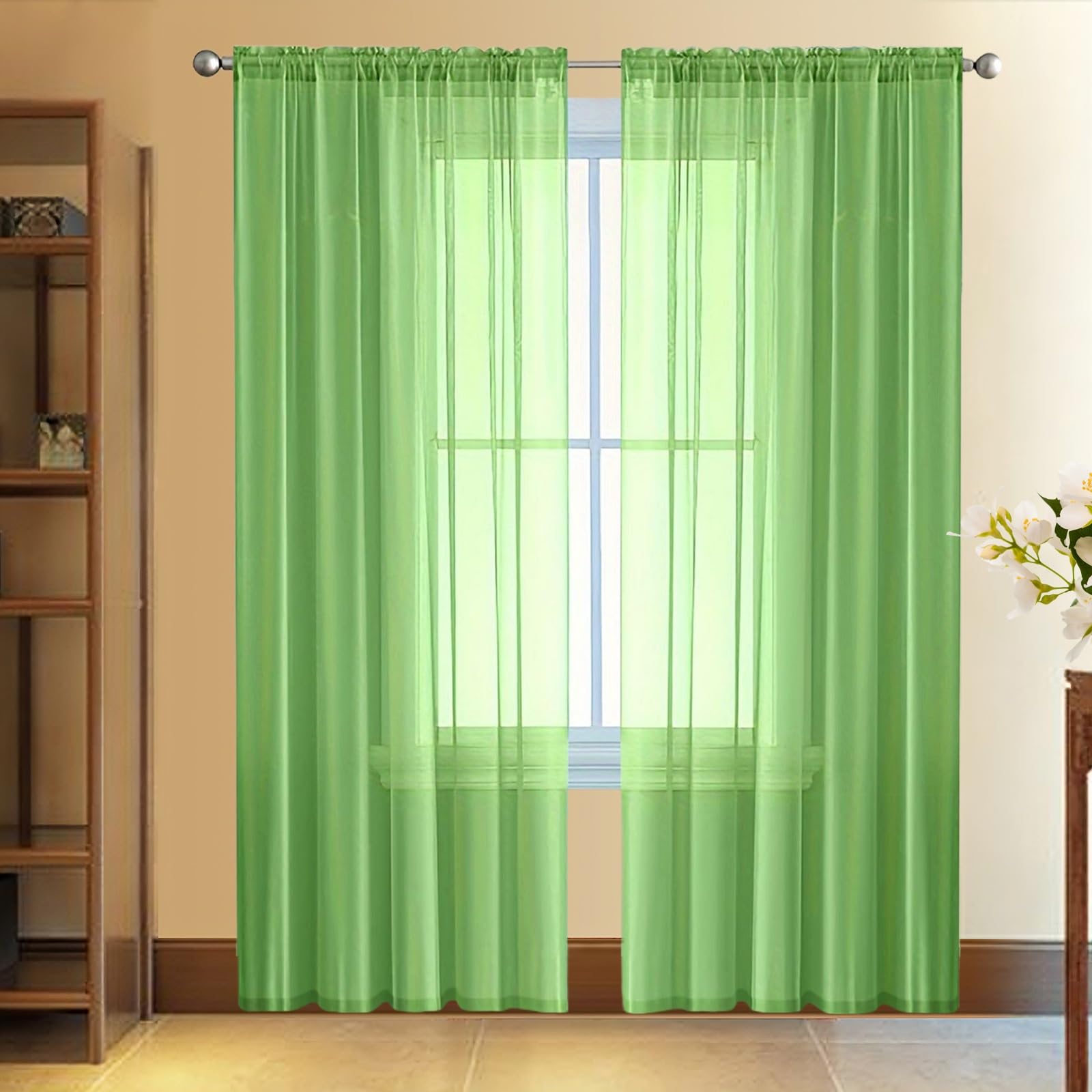 Rideaux en lin transparents vert haut de gamme pour grand salon