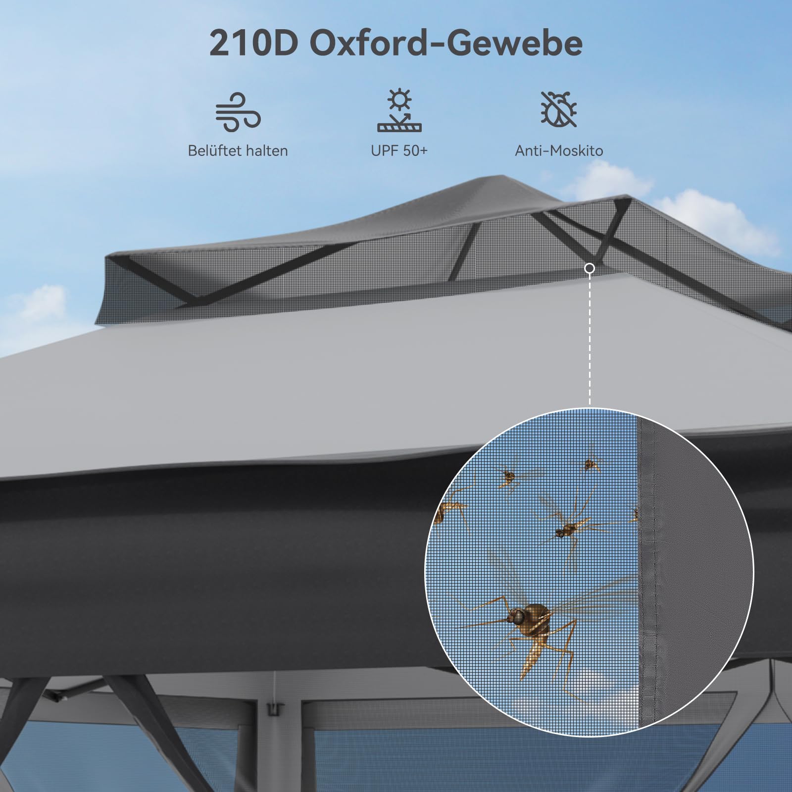 ARTETHYS Pavillon Faltpavillon 3x3 Wasserdicht Stabil Winterfest, Pop Up Pavillon mit 4 Moskitonetz, Höhenverstellbar Faltbar Gartenzelt, Doppeldach Gartenpavillon UV-Schutz 50+, Festzelt mit Tasche