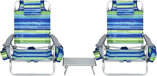 S AFSTAR Juego de sillas de playa plegables, paquete de 2 sillas plegables y mesa pequeña de aluminio, sillas de camping ajustables de 5 posiciones