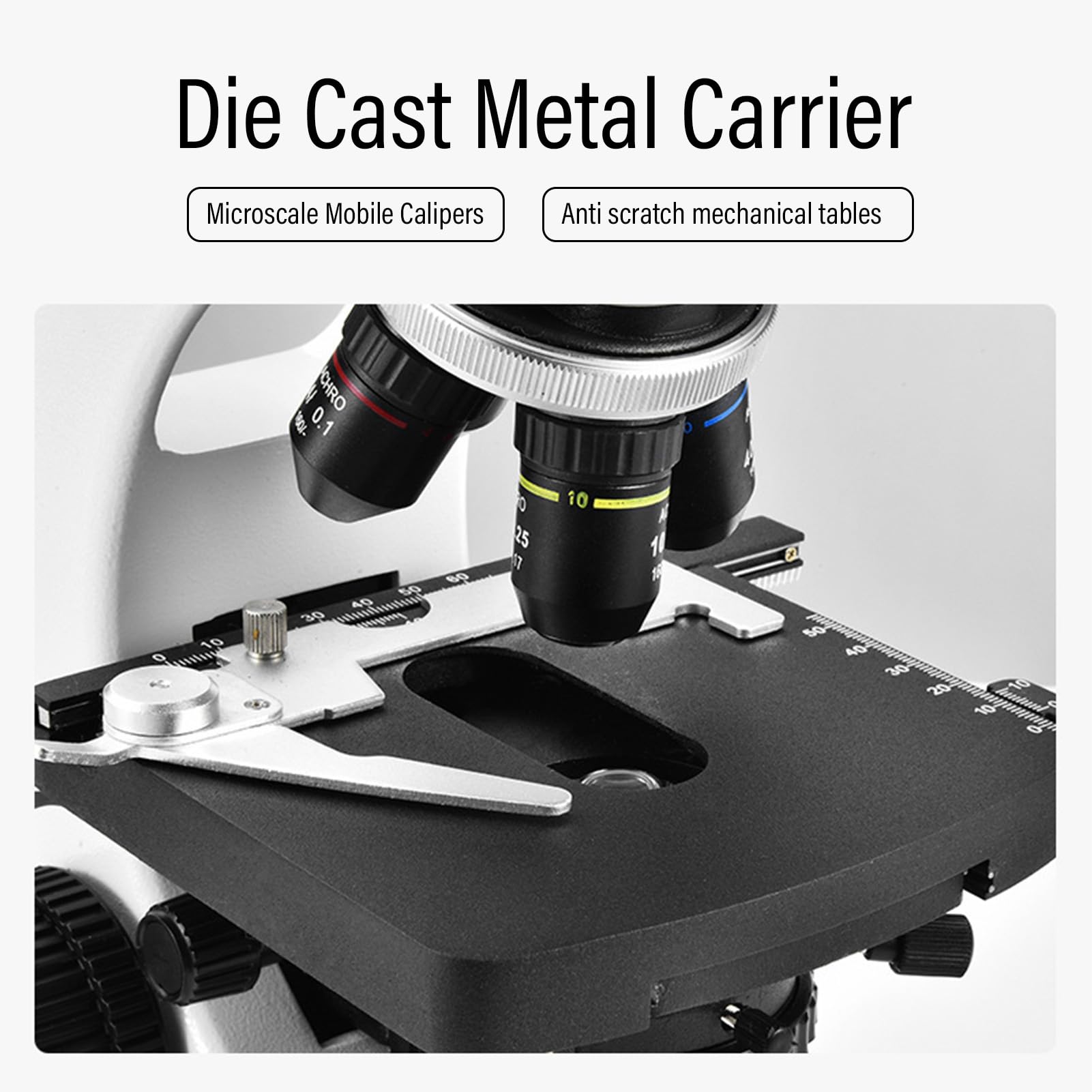 AUNMAS Biologisches Mikroskop, Trinokularmikroskop aus Aluminiumlegierung, 40- Bis 1600-faches LED-Licht, Mechanischer Tisch, Einstellbarer Fokus für Bildungsforschung, Biologische Studien