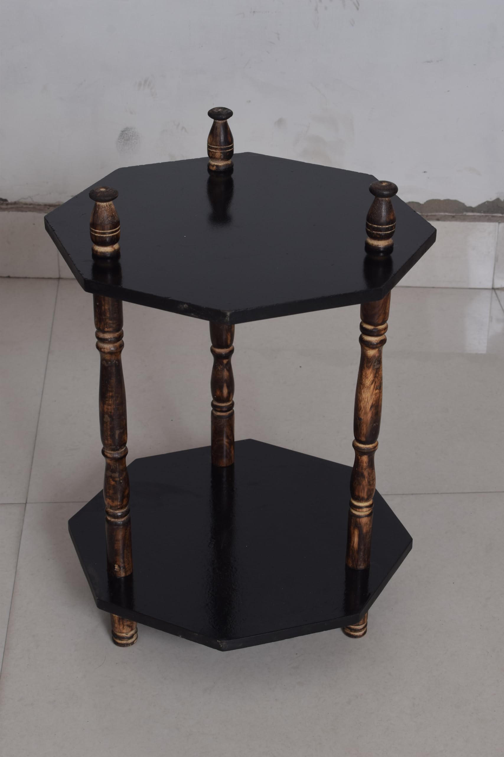 MT WoodRyzn Beautiful Wooden Side Table/End Table/Plant Stand/Tea Table/Stool Living Room Furniture Wooden Folding Side Table - Antique Handmade Bedside Stool (12 Inch) Hexagon