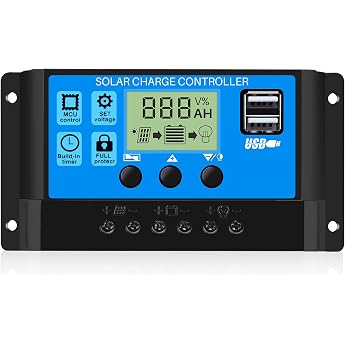 Thlevel 30 A, 12 V / 24 V Solar Charge Controller, Solar Panel Battery Intelligent Controller with 5 V Dual USB Port and LCD 