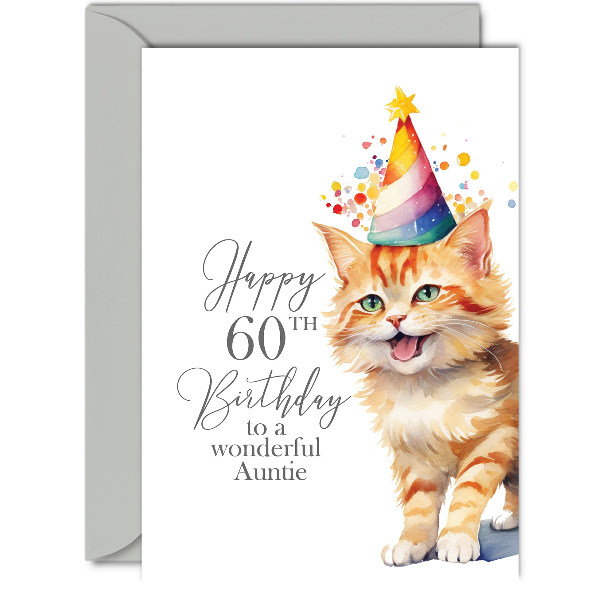 60th Birthday Cards for Auntie, Party Cat Kitten