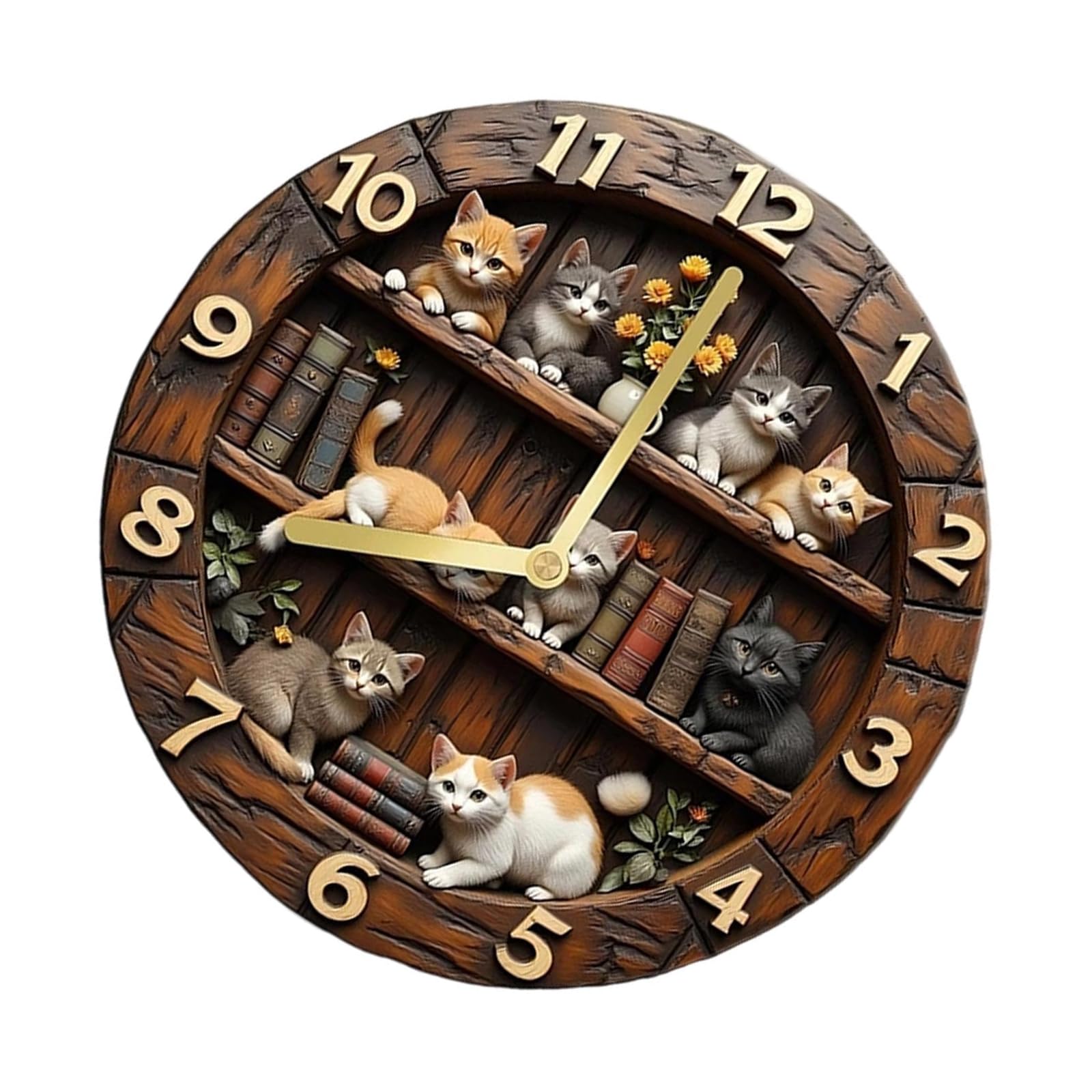 Hsioluted Attractive Retro Cats Wall Clock with Accurate Timekeeping & Quiet Operate Bookshelf Cats Wall Clock for Living Room Bedroom Quiet
