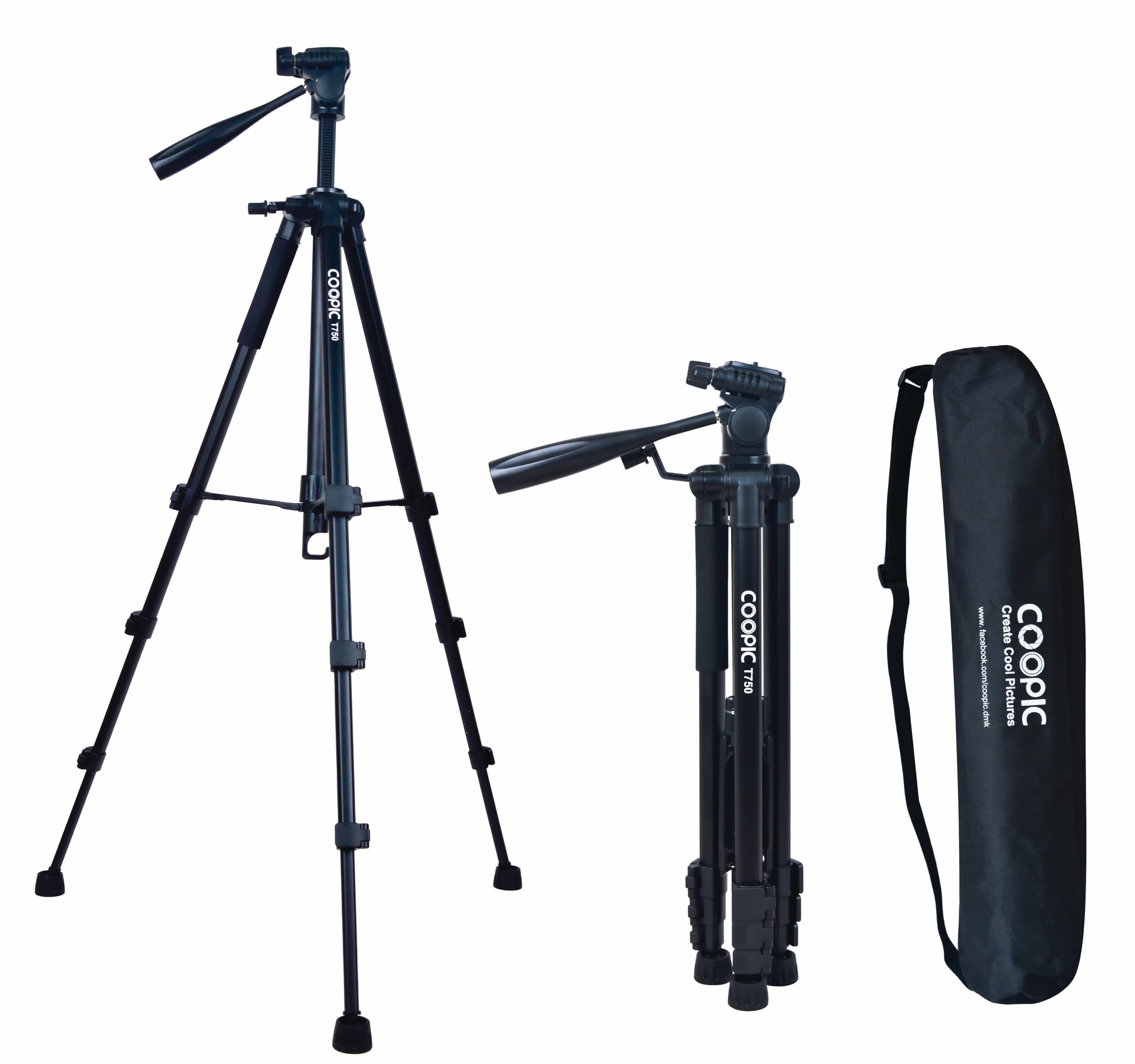 COOPIC T750 Professional Camera and Mobile Tripod 174cm Adjustable Lightweight and Portable Tripod for DSLR Mirrorless and Smartphone Photography - Ideal for Travel Landscape and Portrait Photography