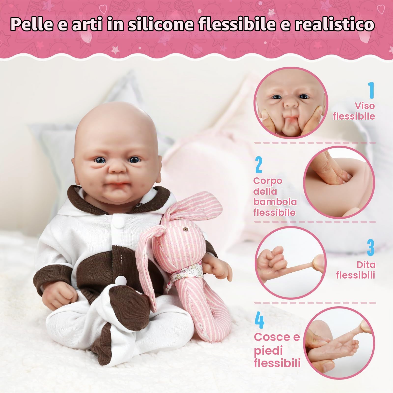 Vollence 36 cm Bambola in Silicone per Bambini, Un Regalo Speciale per Compleanni e Natale per Bambini e Neonati - Ragazza