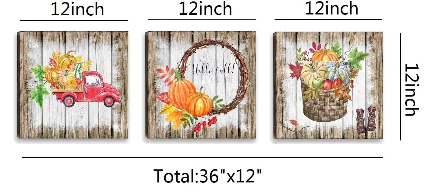 Rural Wall Art For Home Decor Pumpkin Farmhouse Canvas Wall Art Pumpkin Harvest Maple Leaf Canvas Art For Home Decor Bedroom Bathroom Kitchen Wall Art For Living Room 12x12'inc Set Of 3 Ready To Hang Porch