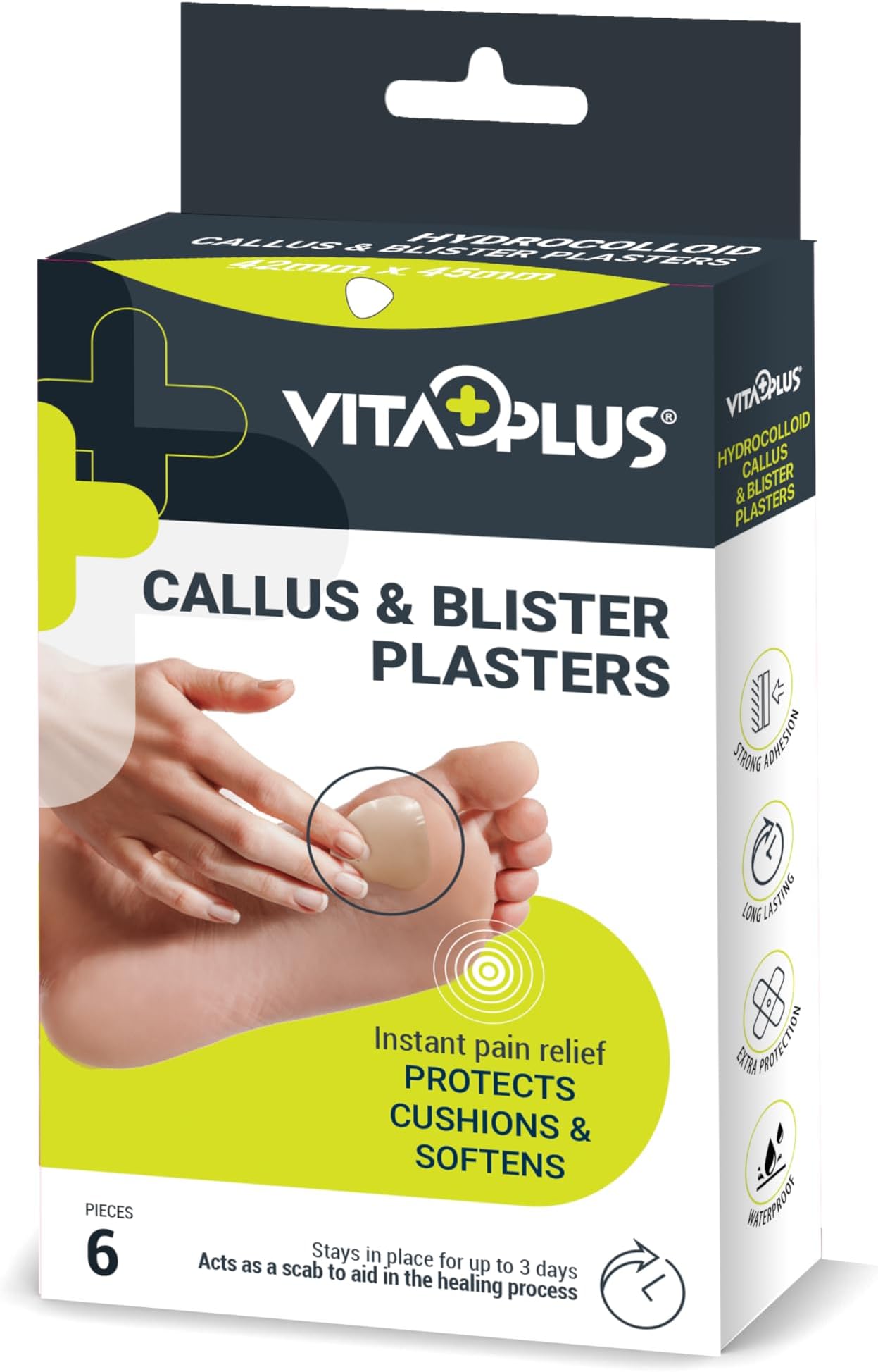 VITAPLUS Callus Plaster, 6 Hydrocolloid Plasters, Size 42X45mm, Foot Treatment