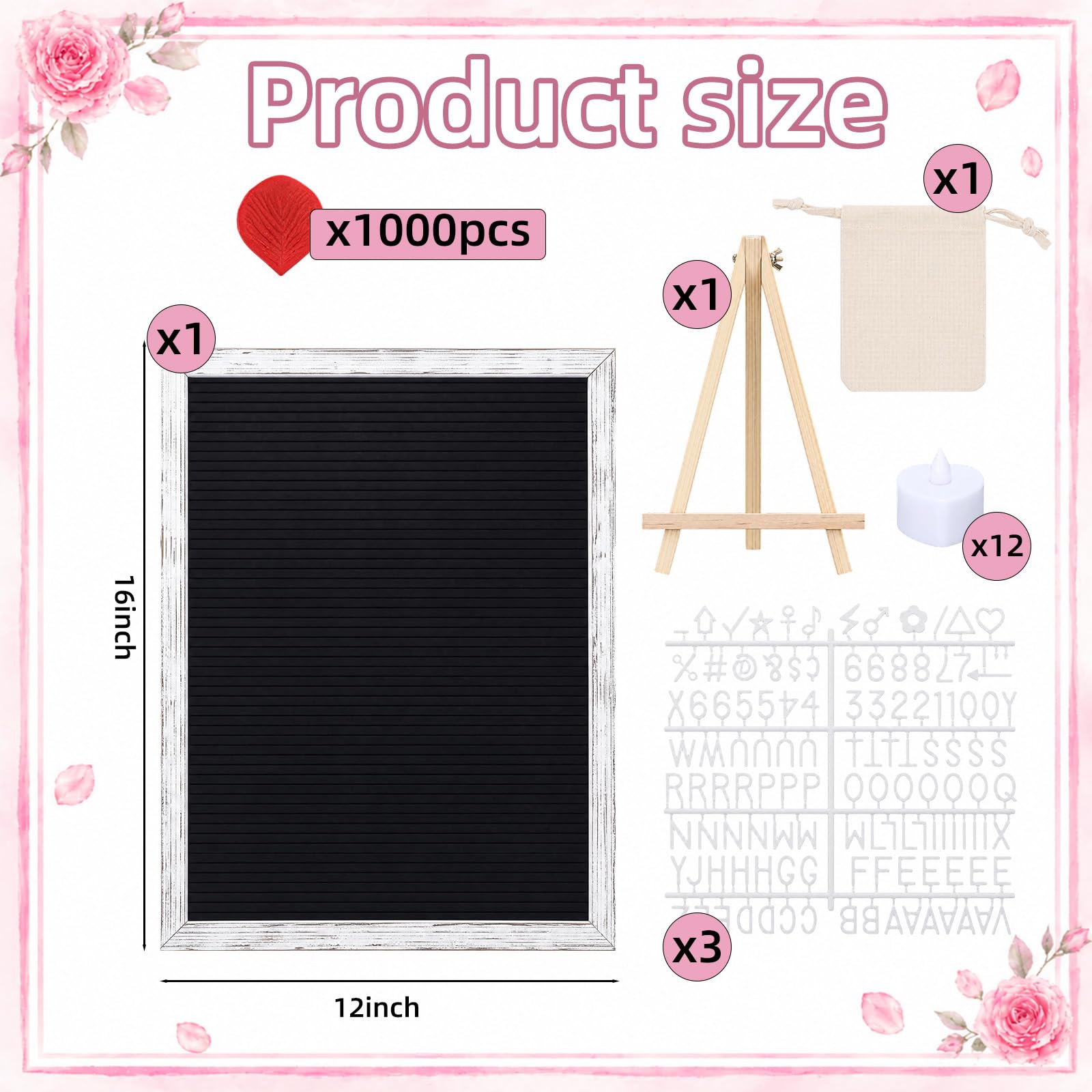 Ceenna Letrero romántico con velas LED y pétalos de rosa artificiales, para el día de San Valentín, letrero de madera con luces para el día de San Valentín, aniversario, fiesta (negro)