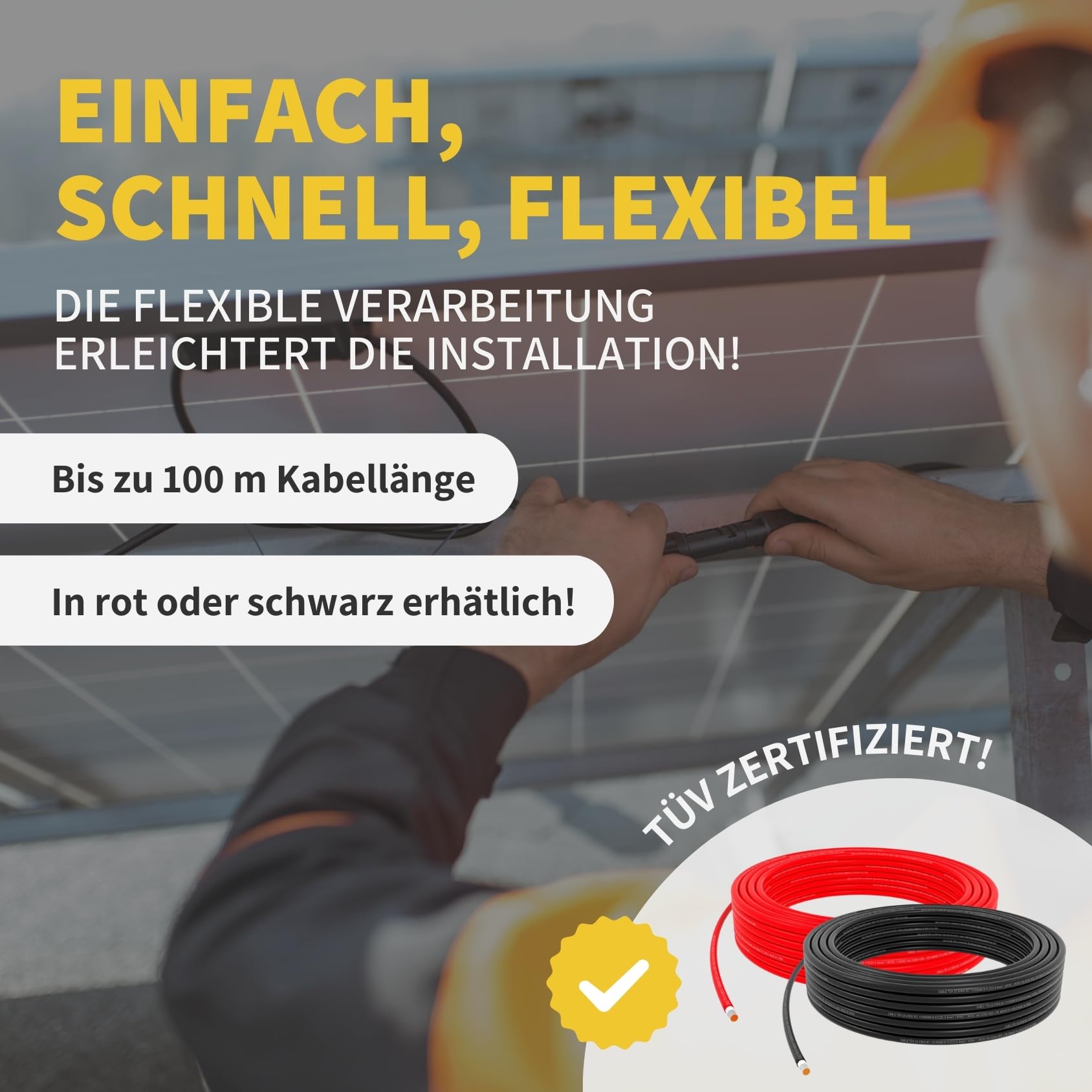 Avoltik Solarkabel 6mm2 50m TÜV-zertifizierte Solarleitung Photovoltaik 1500V H1Z2Z2-K wetterfest halogenfrei doppelt isoliert