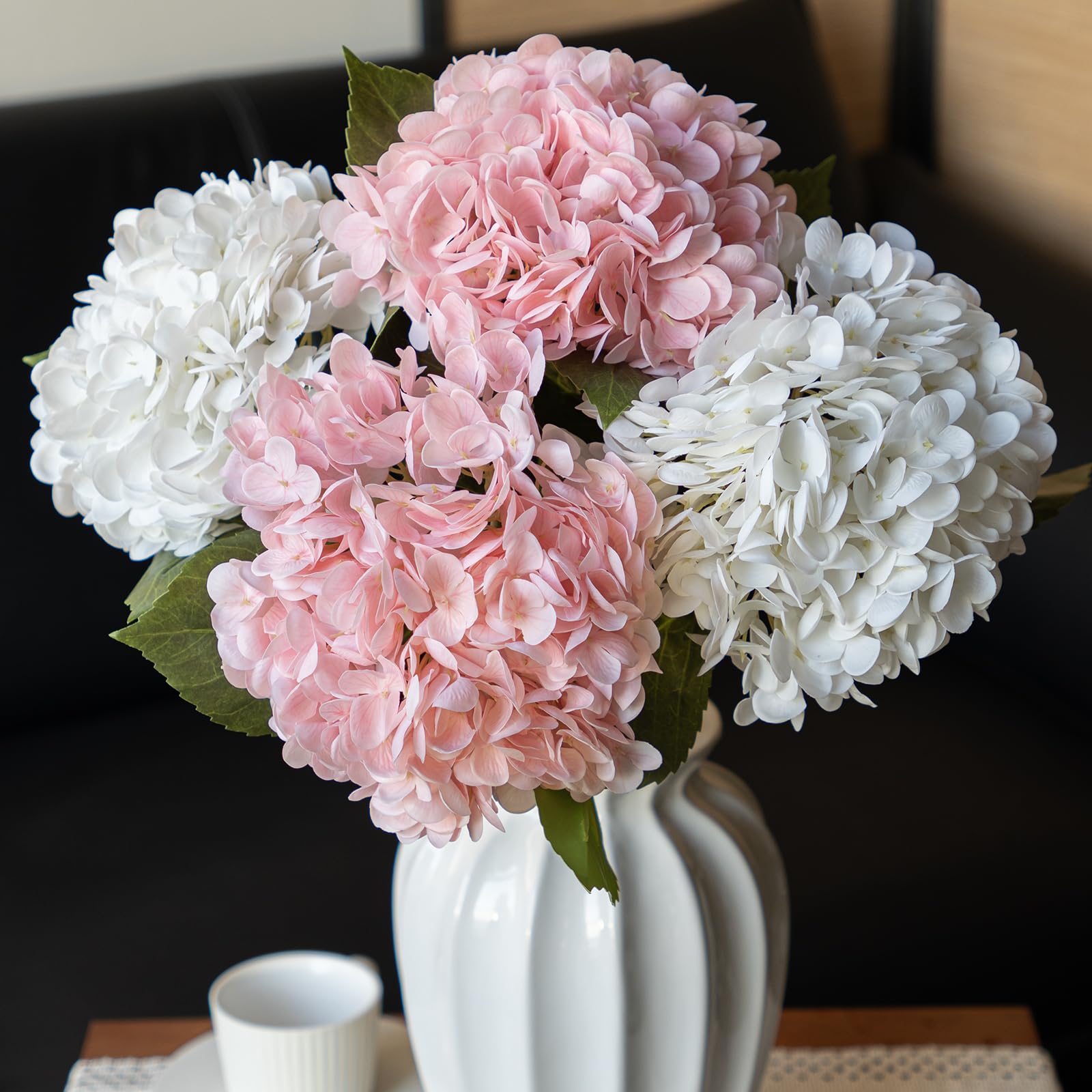 DUYONE 4Pcs 56 cm lebensechte künstliche Hortensie, 2 Rosa,2 Weiß Große Echte Touch Blumen Künstliche Blumen Trockene Blumen Hochzeit Weihnachten Büro Familie Party Wohnzimmer Tisch Deco