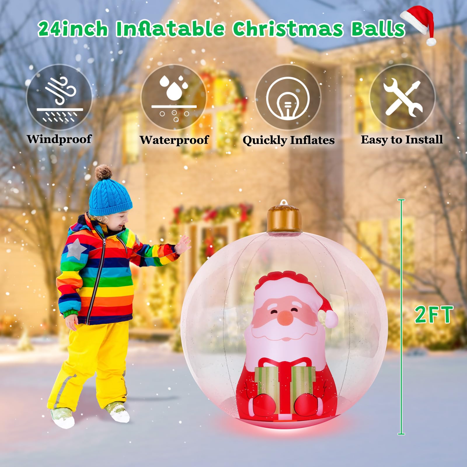 Snapklik.com : 24 Inch Light Up Inflatable Christmas Ball, Giant ...