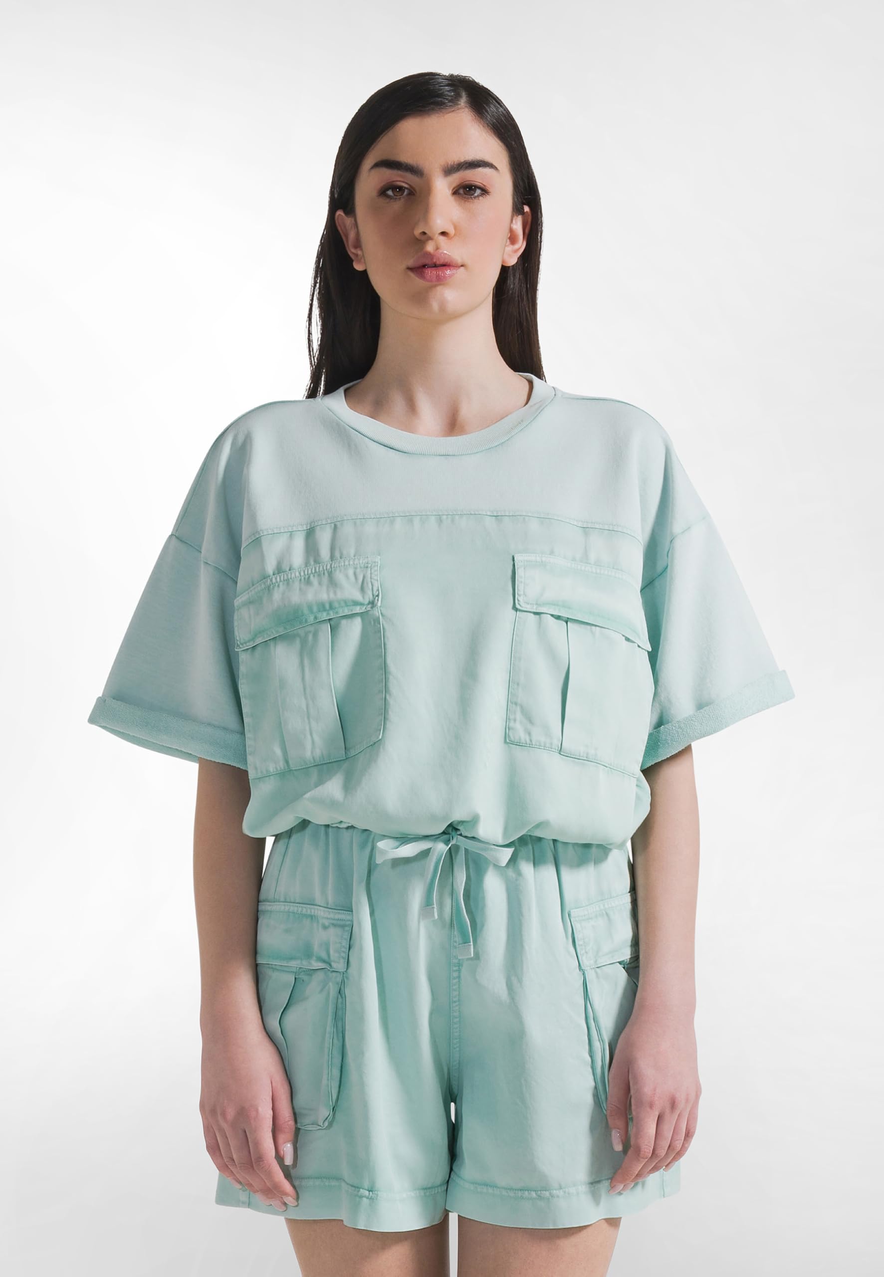 DEHA - Felpa Faded Sweatshirt Combined with Lyocell Twill in Cotone per Donna