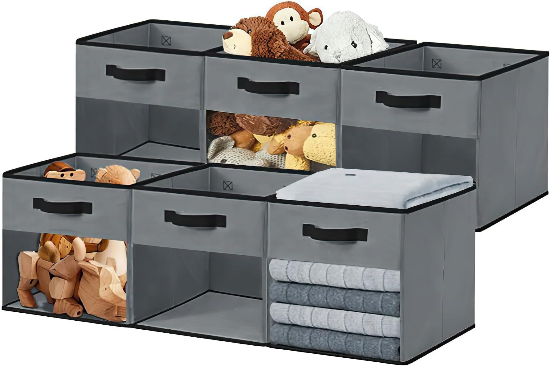 Storage Bins, Cube Storage Bin with Window, Fabric Storage Cubes for Shelves (11" / 6pcs, Grey)