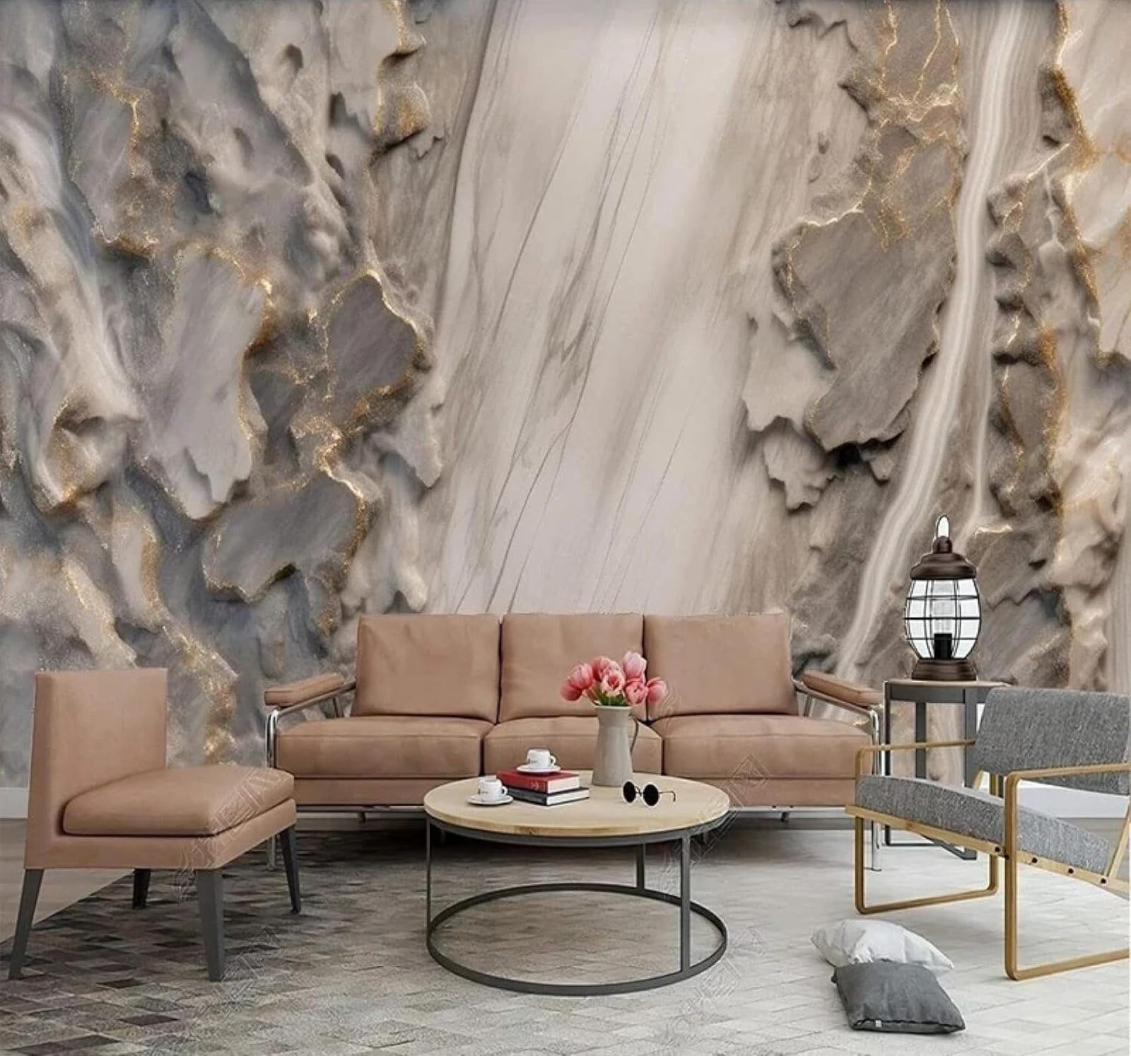 XLMING Relief Contemporary Luxury Art Stone Stone Slabs 3D Wallpaper Luxury Home Dining Decor Paste Sofa Living Room The Wall for Bedroom Mural-250cm×170cm