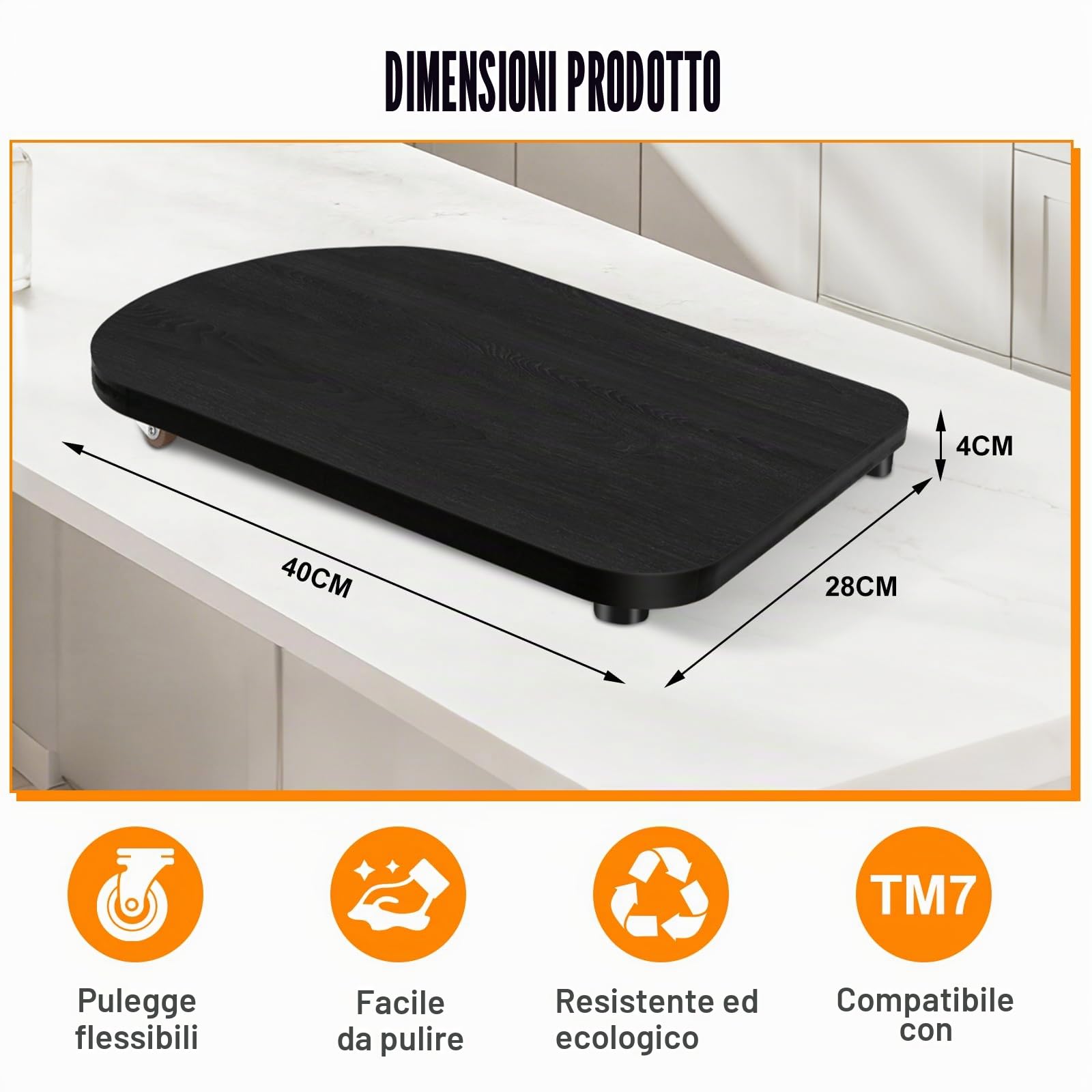 Tavola scorrevole in legno per Bimby TM7, con ruote a 360° e tappo, spostamento senza sforzo del robot da cucina, piedini in gomma antiscivolo per supporto sicuro, accessori TM7 di alta qualità