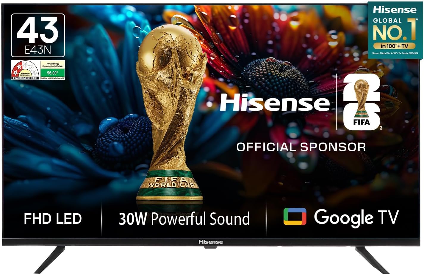 Hisense 108 cm (43 inches) E43N Series Full HD Smart Google LED TV 43E43N (Black)