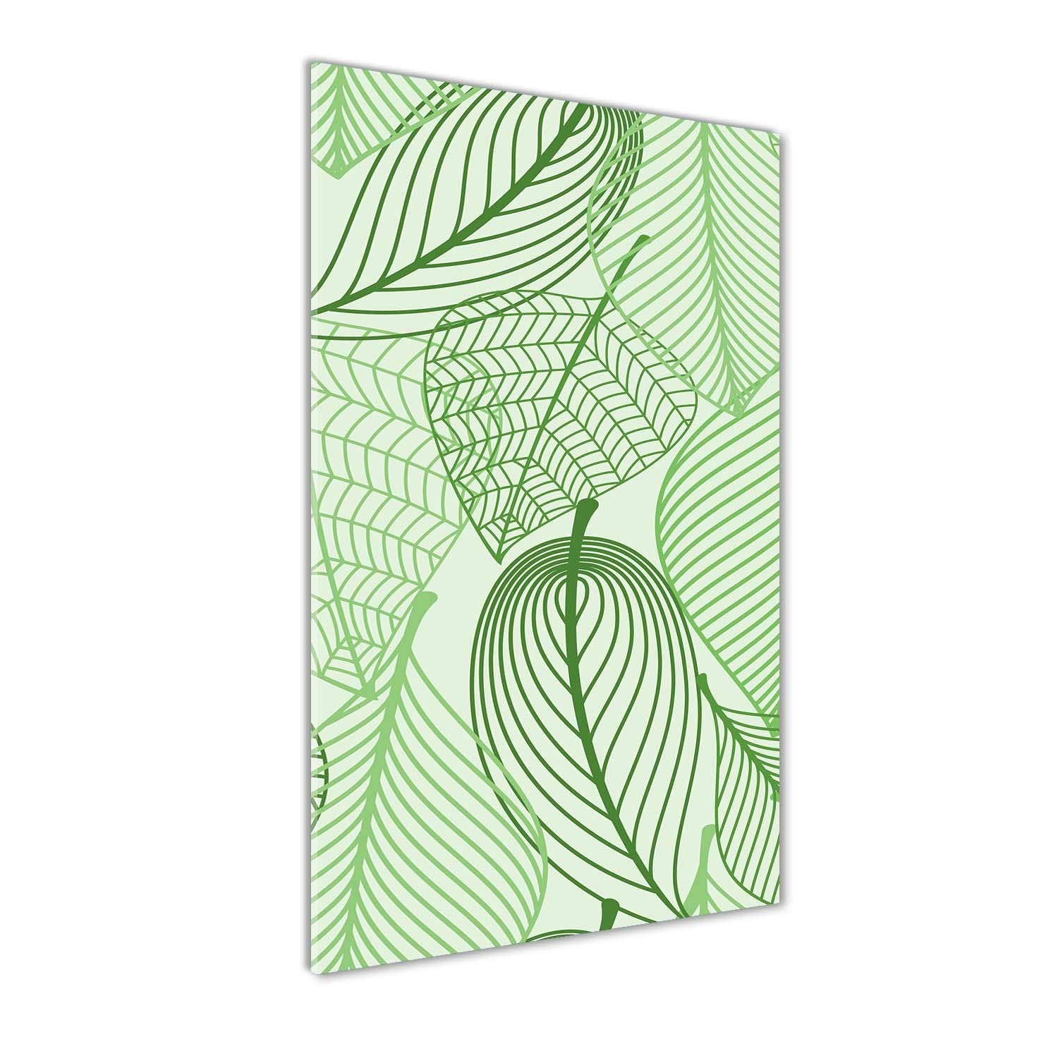 Peinture sur verre trempé 70x140 cm Tulup décor mural motif de feuilles vertes