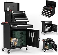 Maemttes 5-Drawer Black 2-in-1 Rolling Tool Chest - Heavy Duty Metal Mechanic Tool Cabinet with Locking Drawers & Wheels