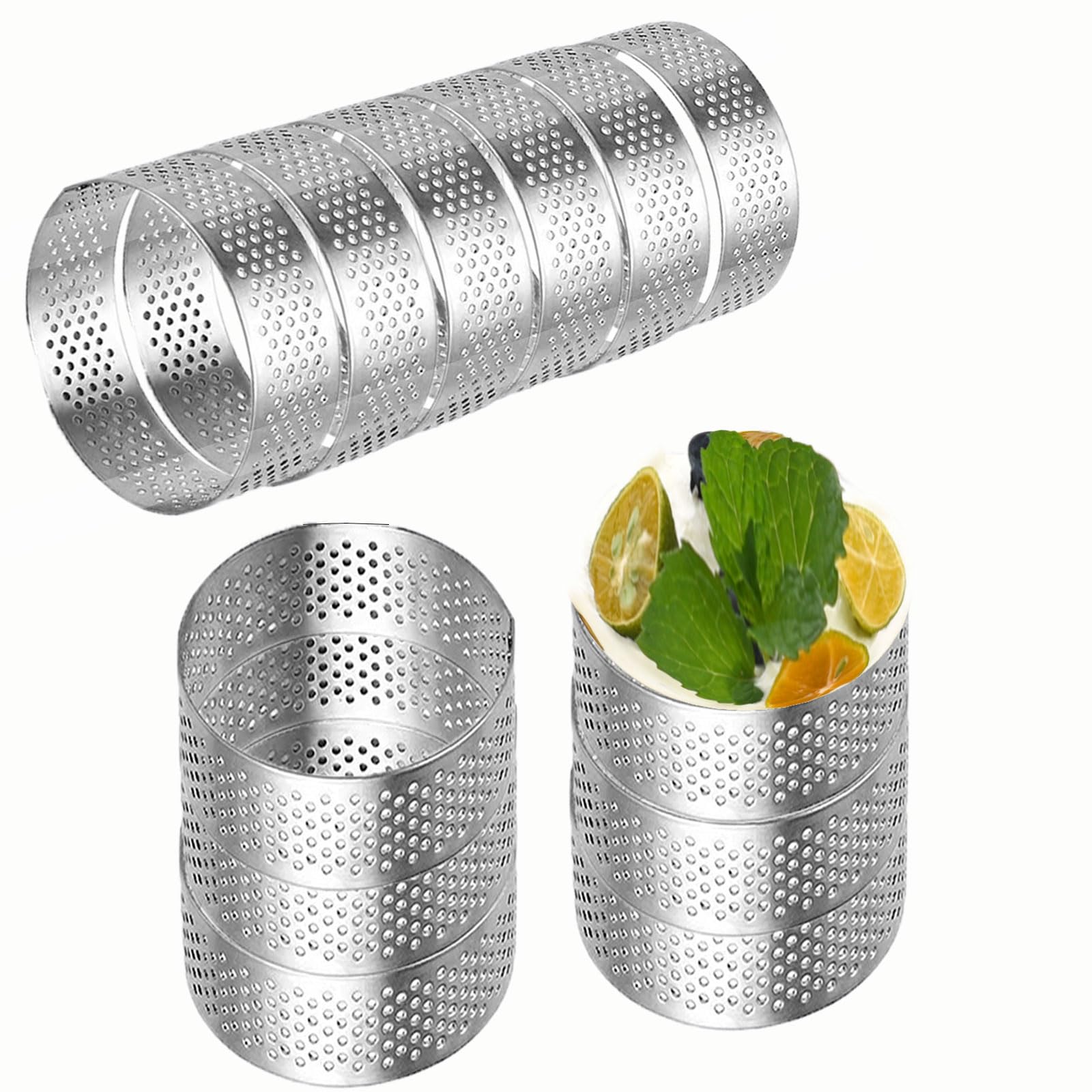 Xyvor 12 stuks mousse tarteletvormpjes, diameter 6 cm, dessertringen, roestvrij staal, tarteletvormpjes, dessert mousse ring met gaten, mousse ring voor taarten, gebak, minikaken, mini-pizza's