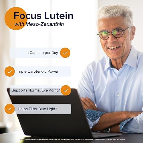 Miniatura 4 de Focus Luteína para ojos con meso-zeaxantina, suplemento vitamínico para los ojos, 60 unidades, suministro para 60 días, soporte diario de visión