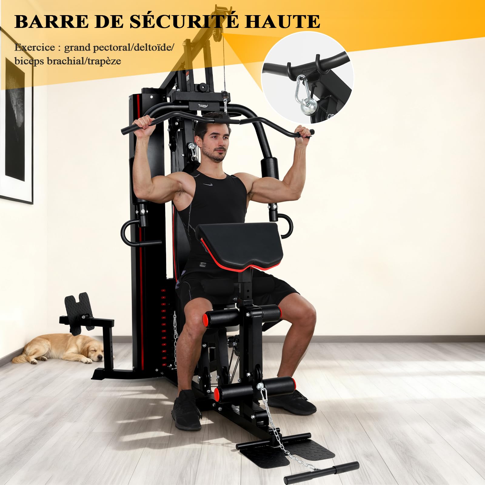 Station de Musculation Multifonction, Banc de Musculation Complet, Barre de Traction Cage Station Machine Musculation avec Poids, Fitness Domicile Home Gym Bras/Épaules/Poitrine/Dos/Jambe