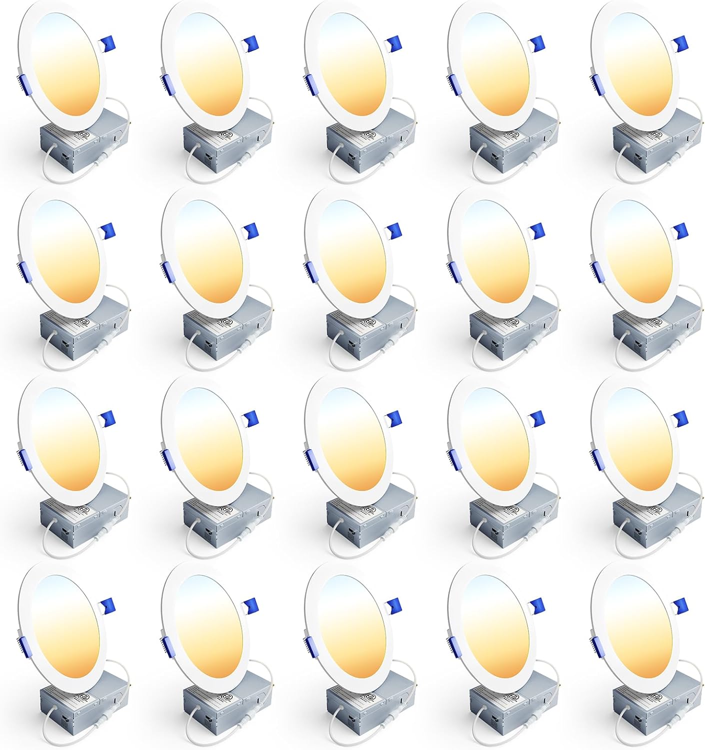Ensenior 20 Pack 6 Inch LED Recessed Light, Dimmable, 2700K-5000K 5CCT, 1200LM High Brightness, 12W 120V, Damp Rated, ERL-12X-ETL, Ultra-Thin Canless Wafer Light - ETL & FCC & IC
