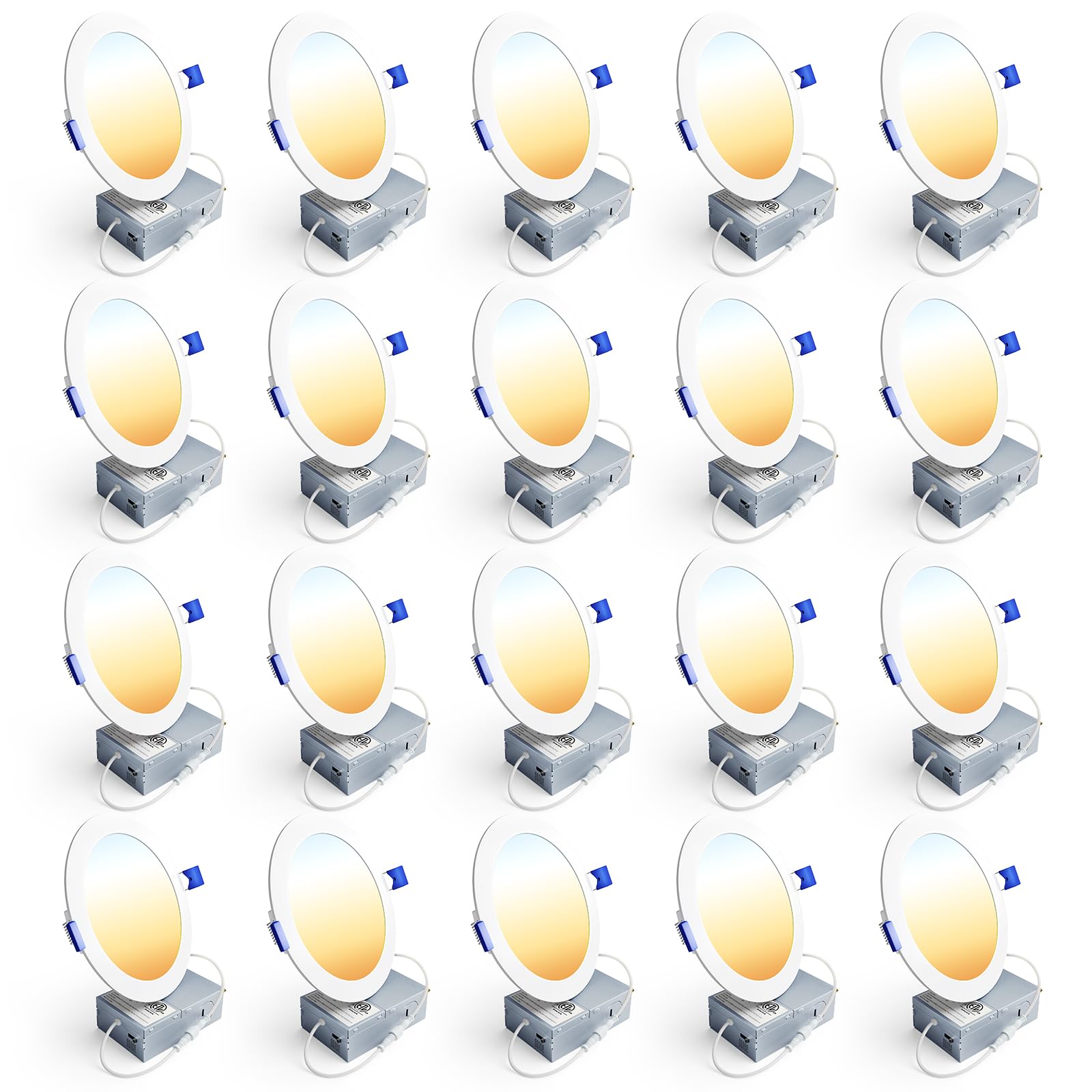Photo 1 of ***FACTORY SEALED - OPENED FOR INSPECTION***Ensenior 20 Pack 6 Inch LED Recessed Light, Dimmable, 2700K-5000K 5CCT, 1200LM High Brightness, 12W 120V, Damp Rated, ERL-12X-ETL, Ultra-Thin Canless Wafer Light - ETL & FCC & IC