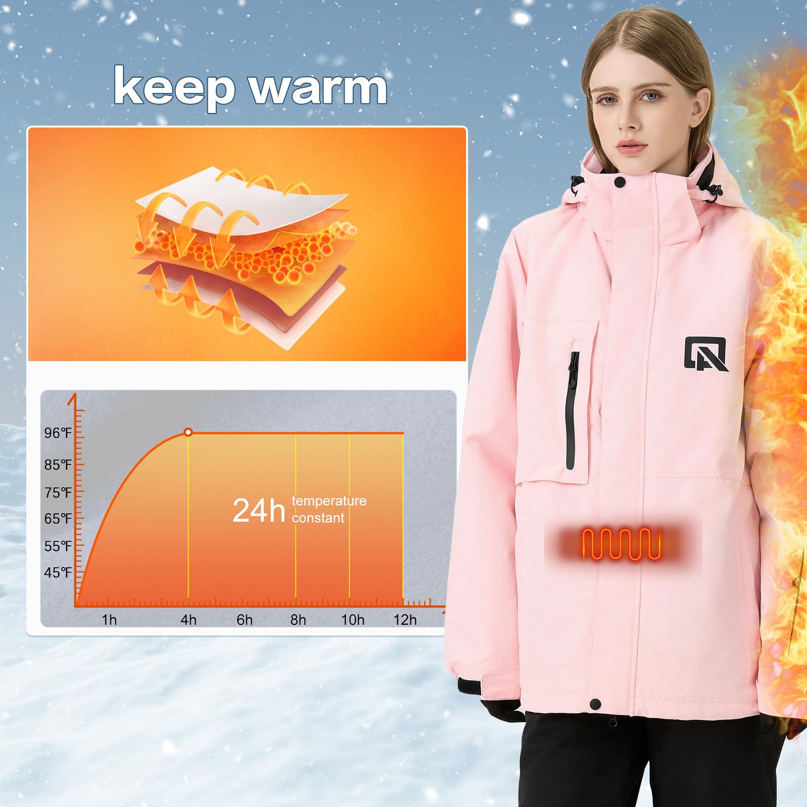HOUZONIY Tuta da neve da donna, da sci e pantaloni da sci, impermeabile, calda, con cappuccio rimovibile, per sci, snowboard