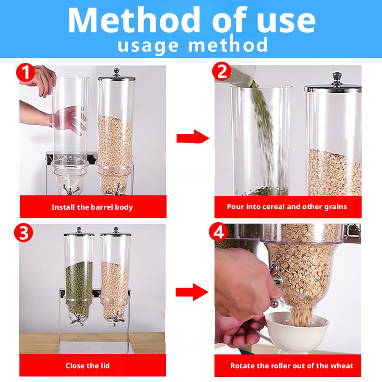 Dispenser per cereali da banco con base antiscivolo per riporre snack