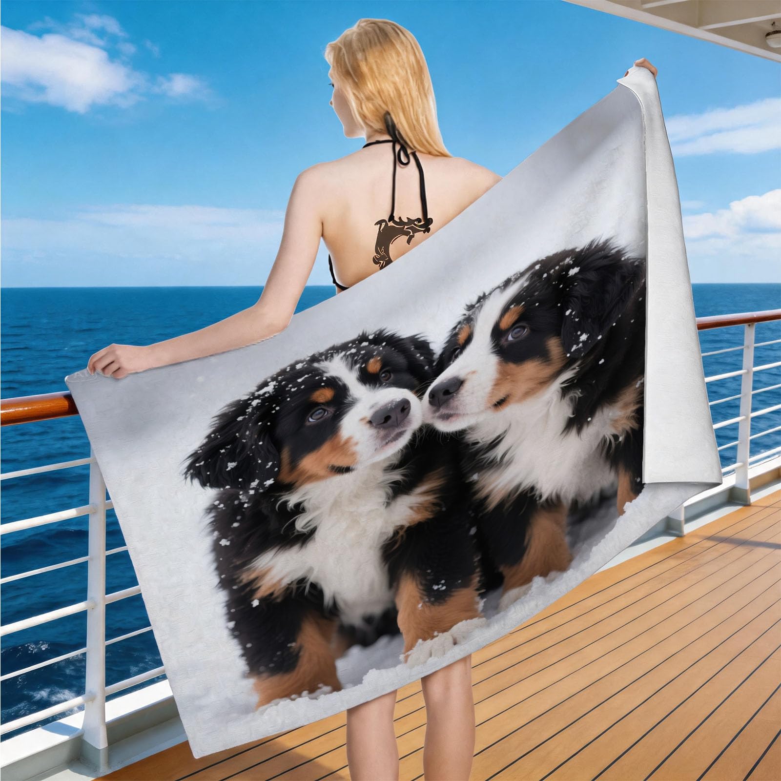 Hongduo Microfiber Quick Dry Beach Towel Snowy Puppy, 3D Animal Beach Towels Absorbent Fast Drying Bath Towels, Travel Camping Gym Swimming Bathroom (80x160cm)