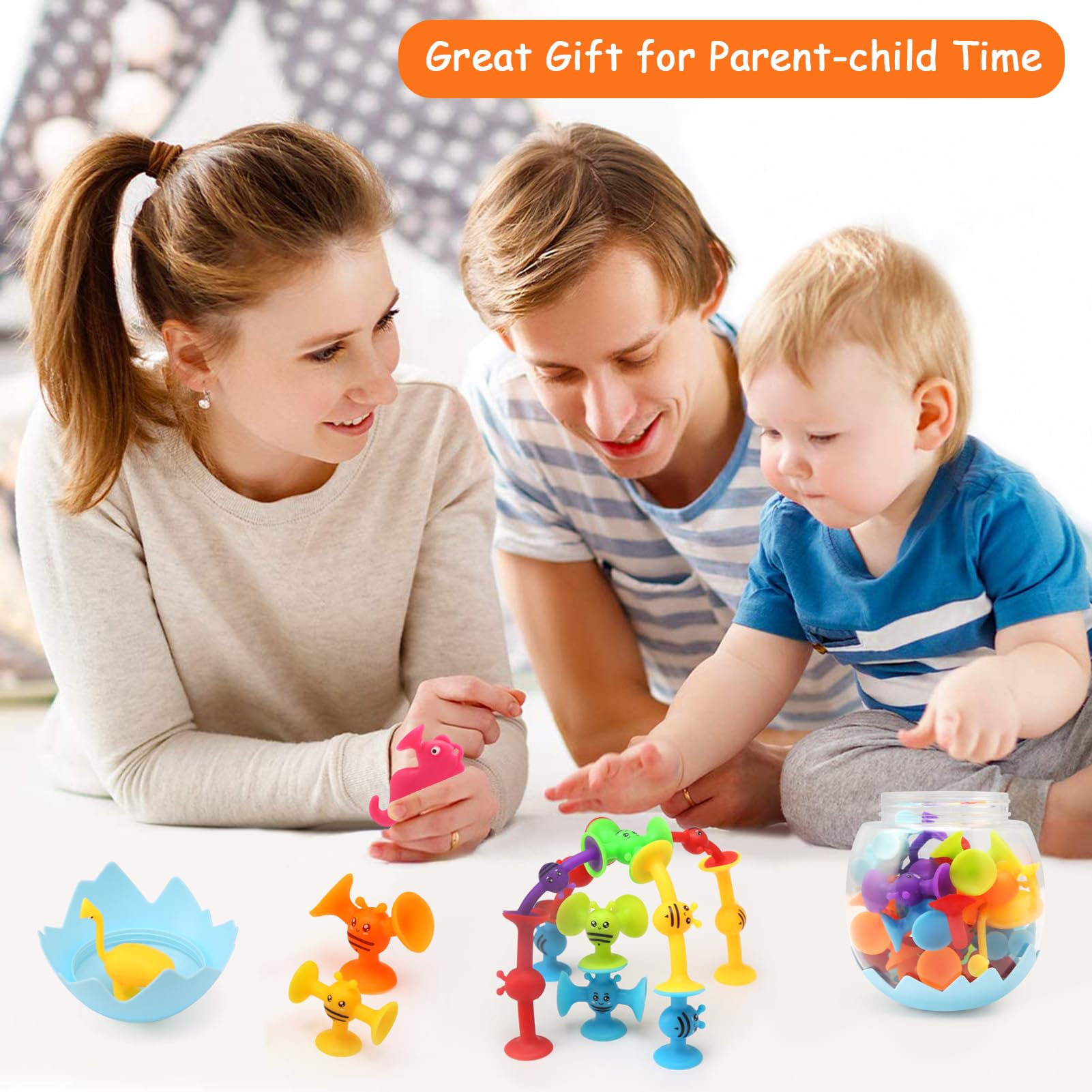 Giochi Bagnetto Neonato, 26 Pezzi Giocattolo a Ventosa in Silicone con Organizzatore, Giocattolo Sensoriale da Viaggio Giocattoli Bagno Educativi Regalo per Bambini 3 4 5 6 7 Anni
