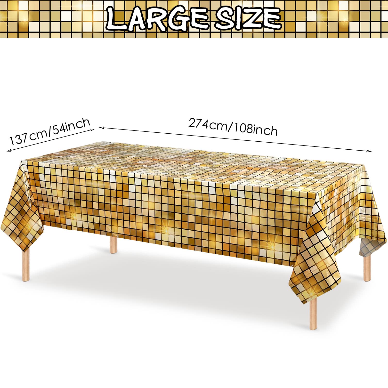 Riakrum 3 Pcs Disco Plastic Party Tablecloth 70's Party Table Cover, Disco Party Decorations Disco Table Cloth Las Vegas Party Decorations for 70s 80s 90s Disco Birthday Party Supplies, 108 x 54 Inch