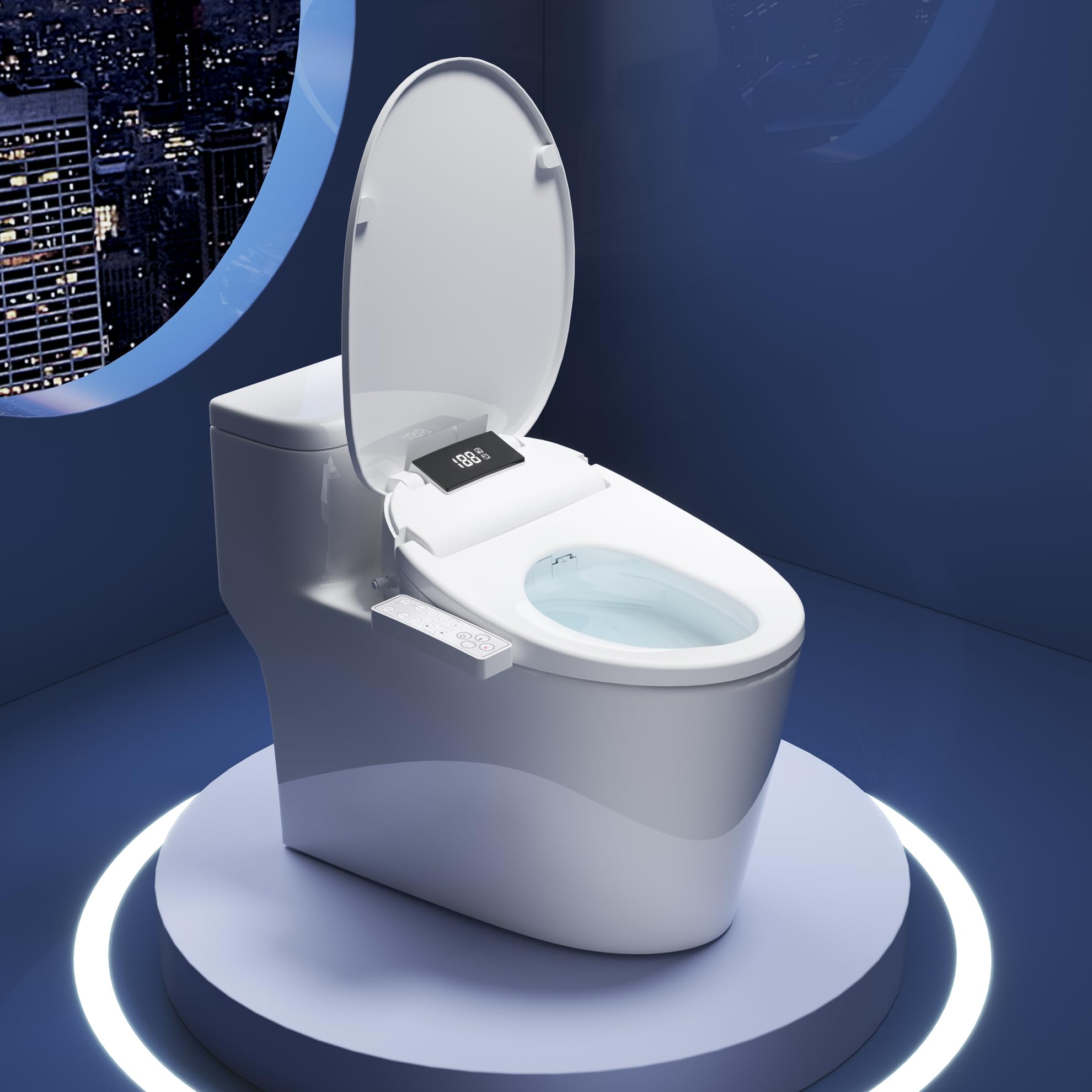 WLJBIDET Abattant de WC bidet avec eau chaude, sèche-linge à air chaud, buse autonettoyante et élément de commande sur la paroi latérale